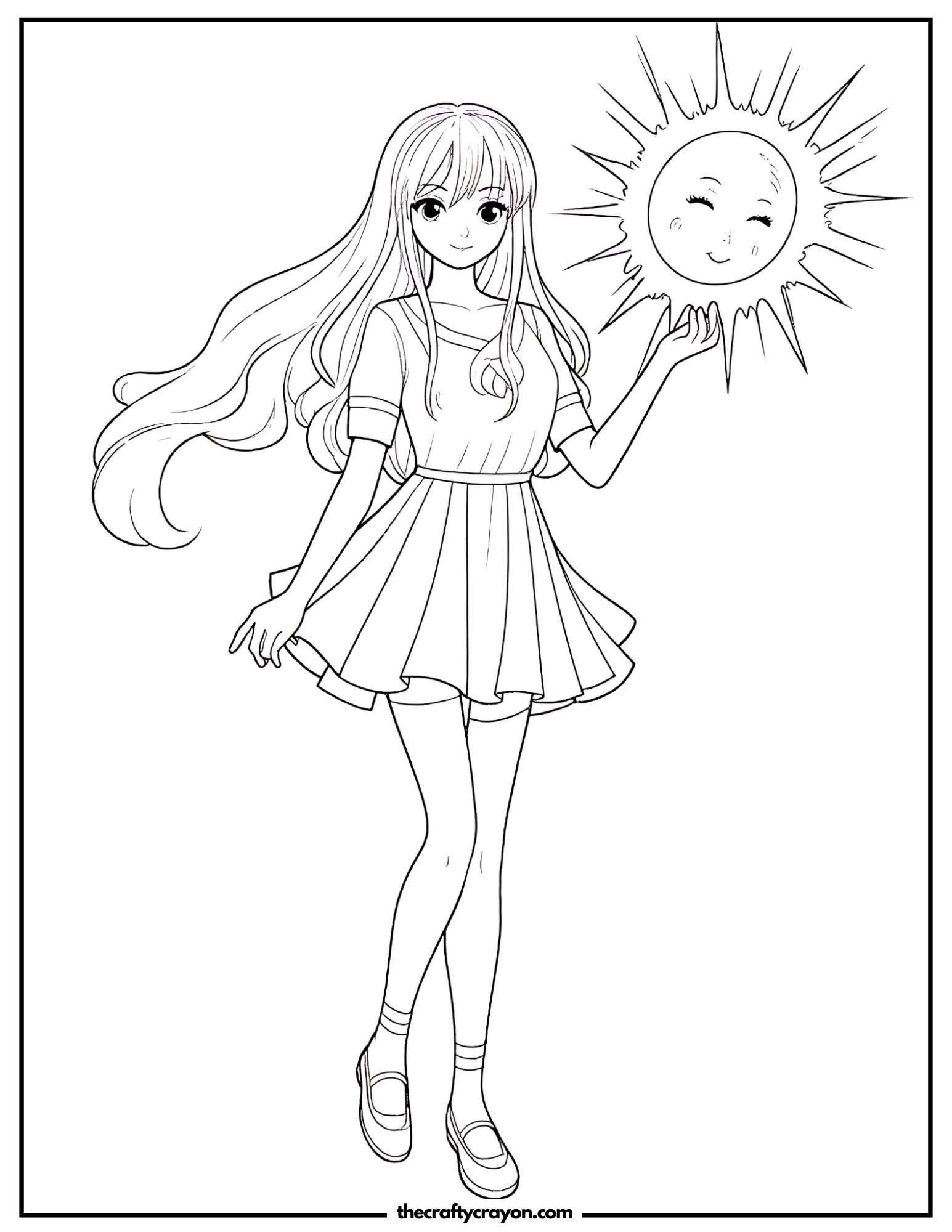 Anime girl with long hair holding a smiling sun