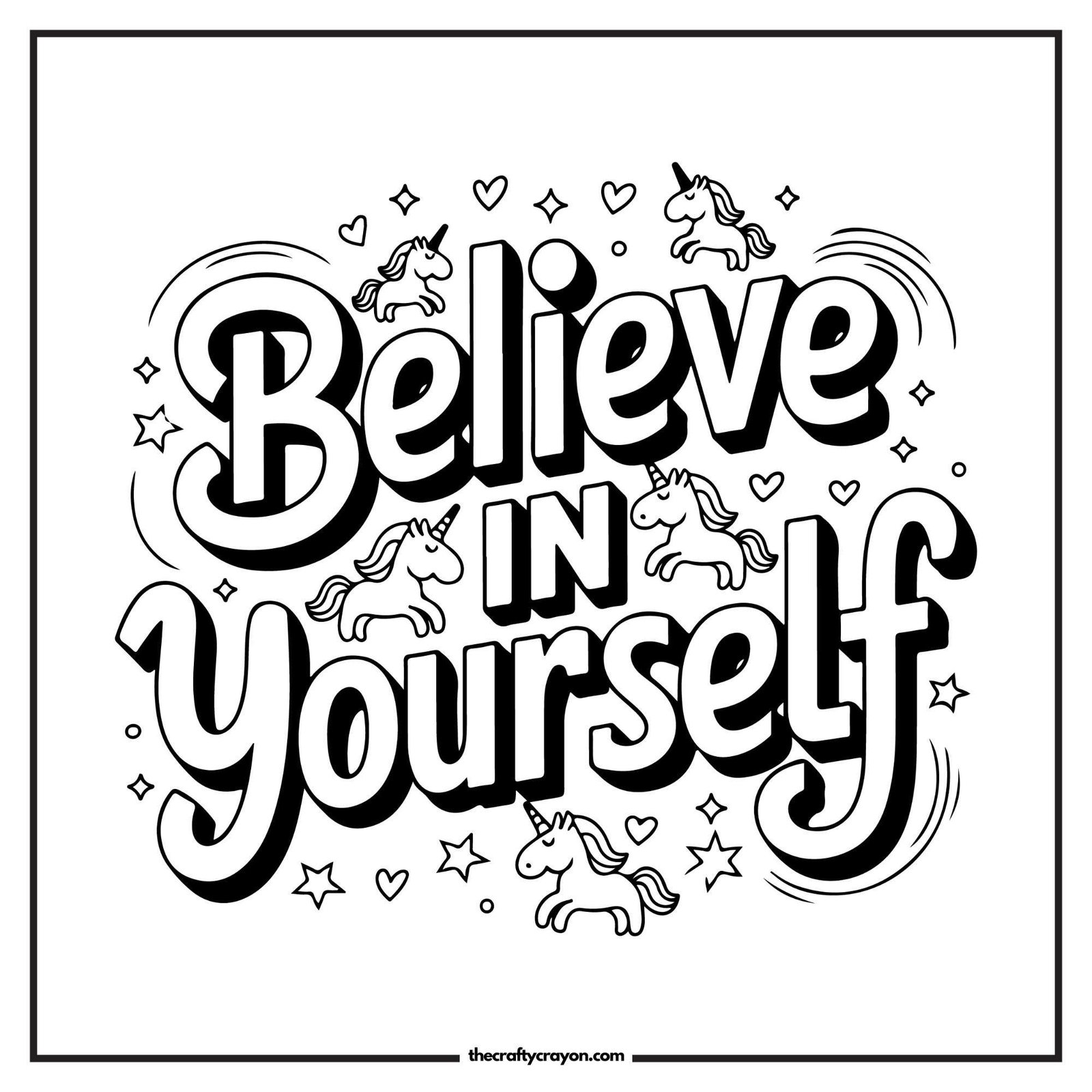 Believe In Yourself Unicorn Coloring Page
