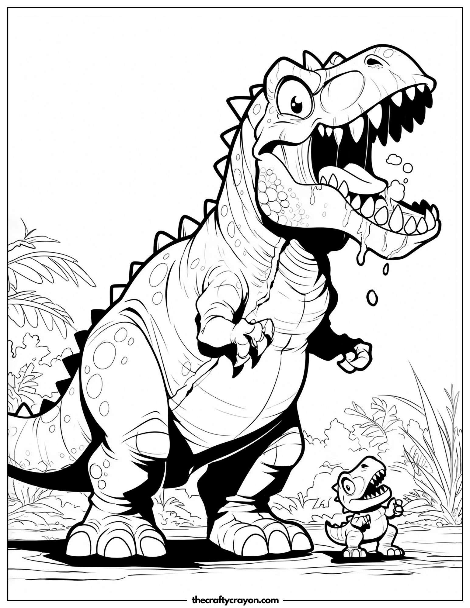 Big T Rex Roaring With Baby