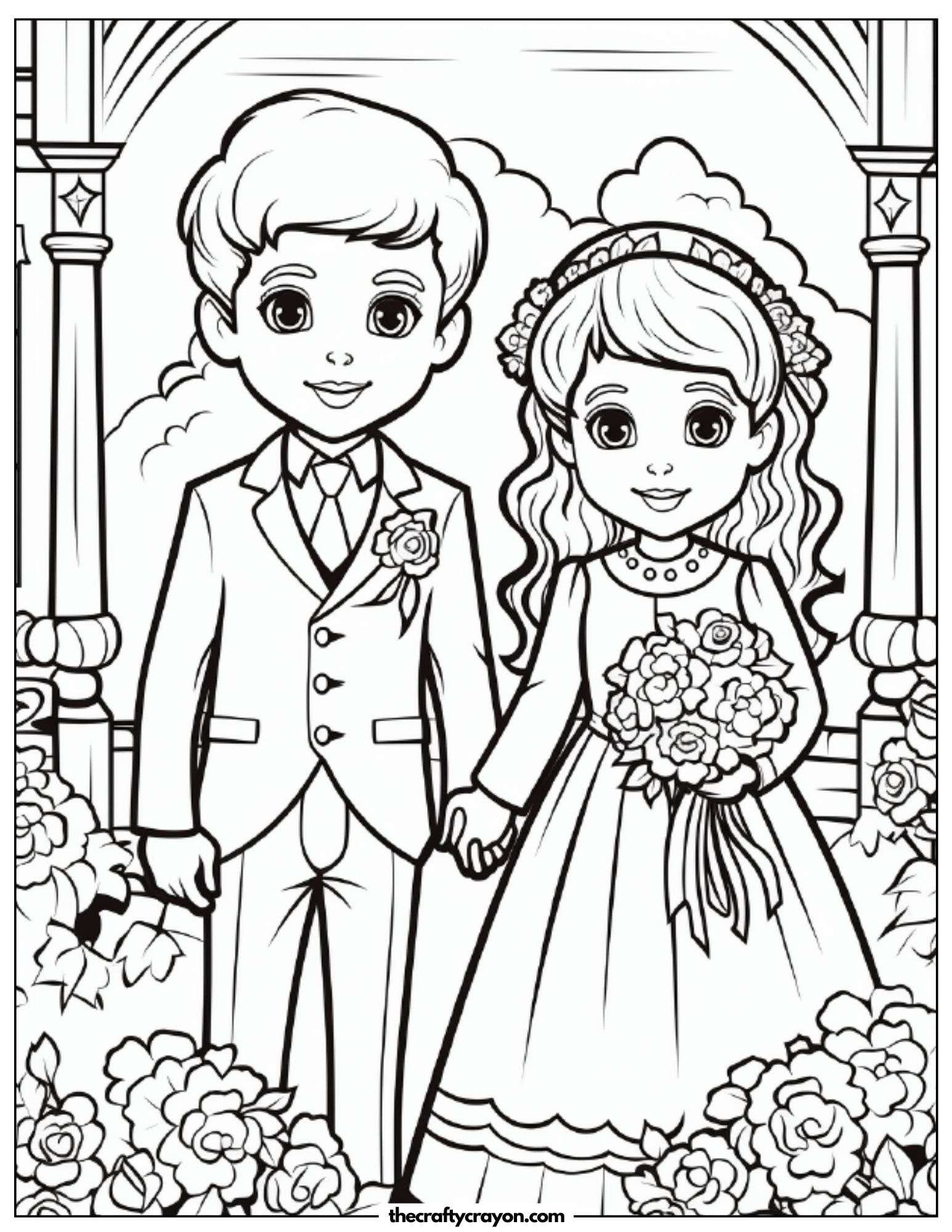 Bride And Groom Smiling Under A Wedding Gazebo Coloring Page