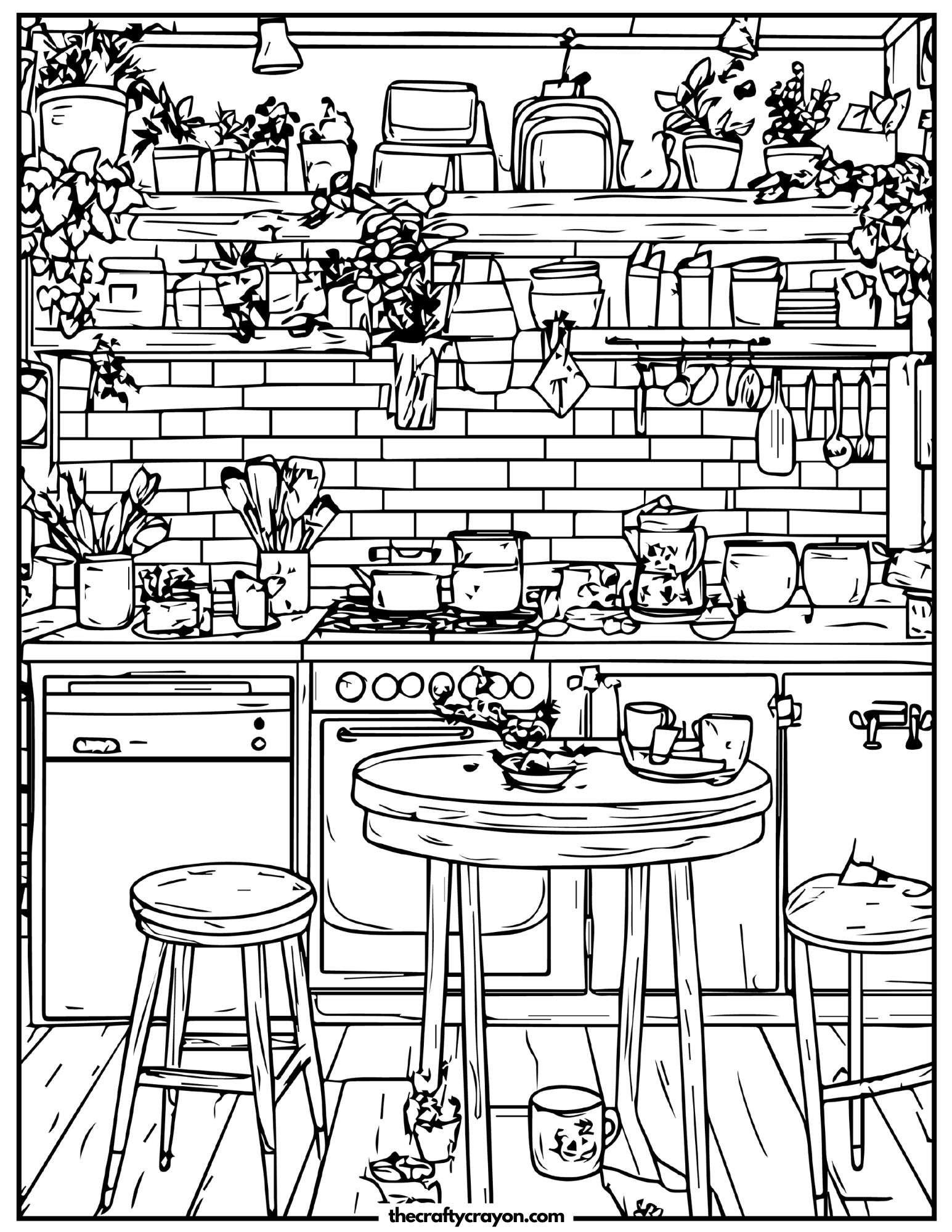 Charming farmhouse kitchen with hanging utensils