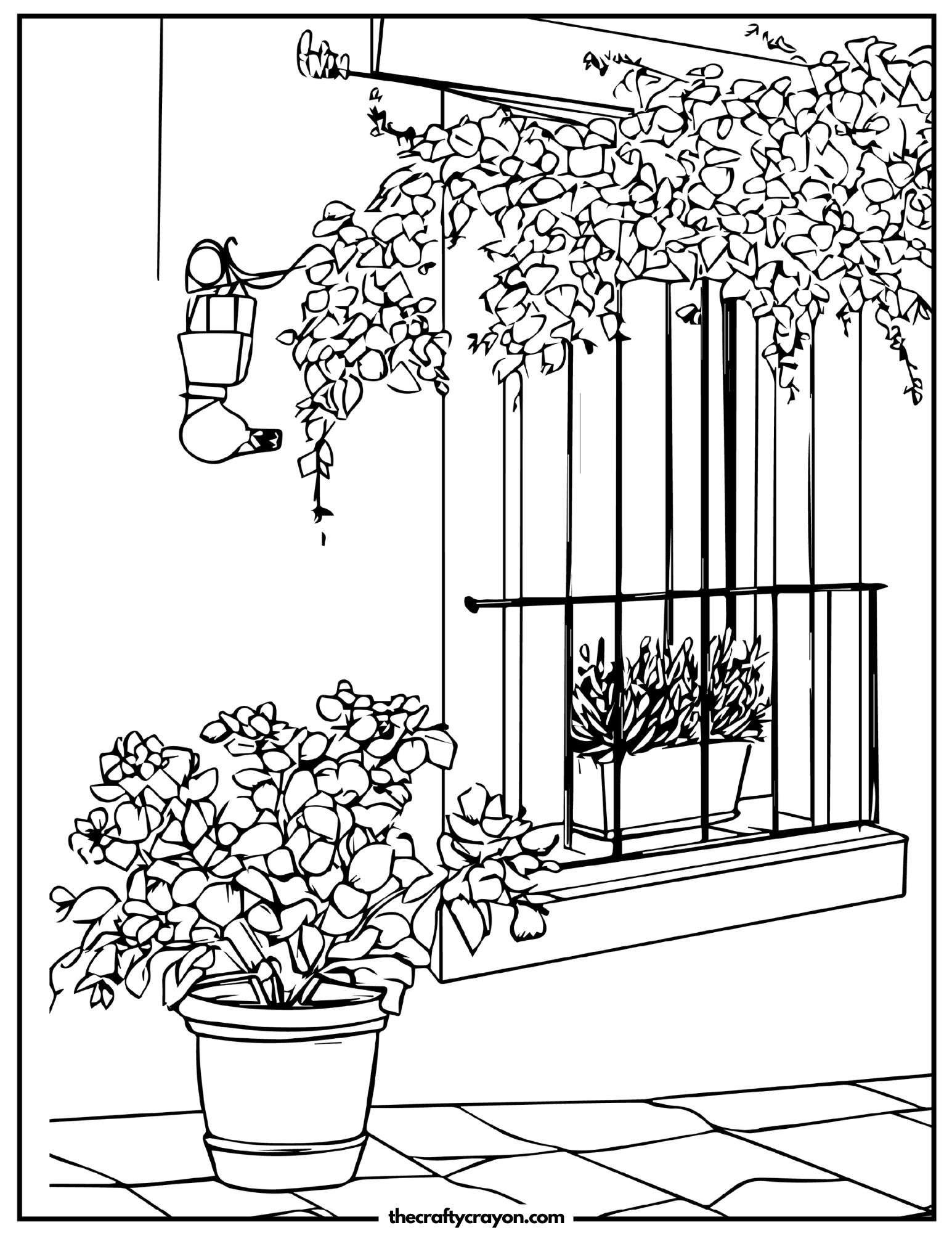 Charming window with flower pots and vines