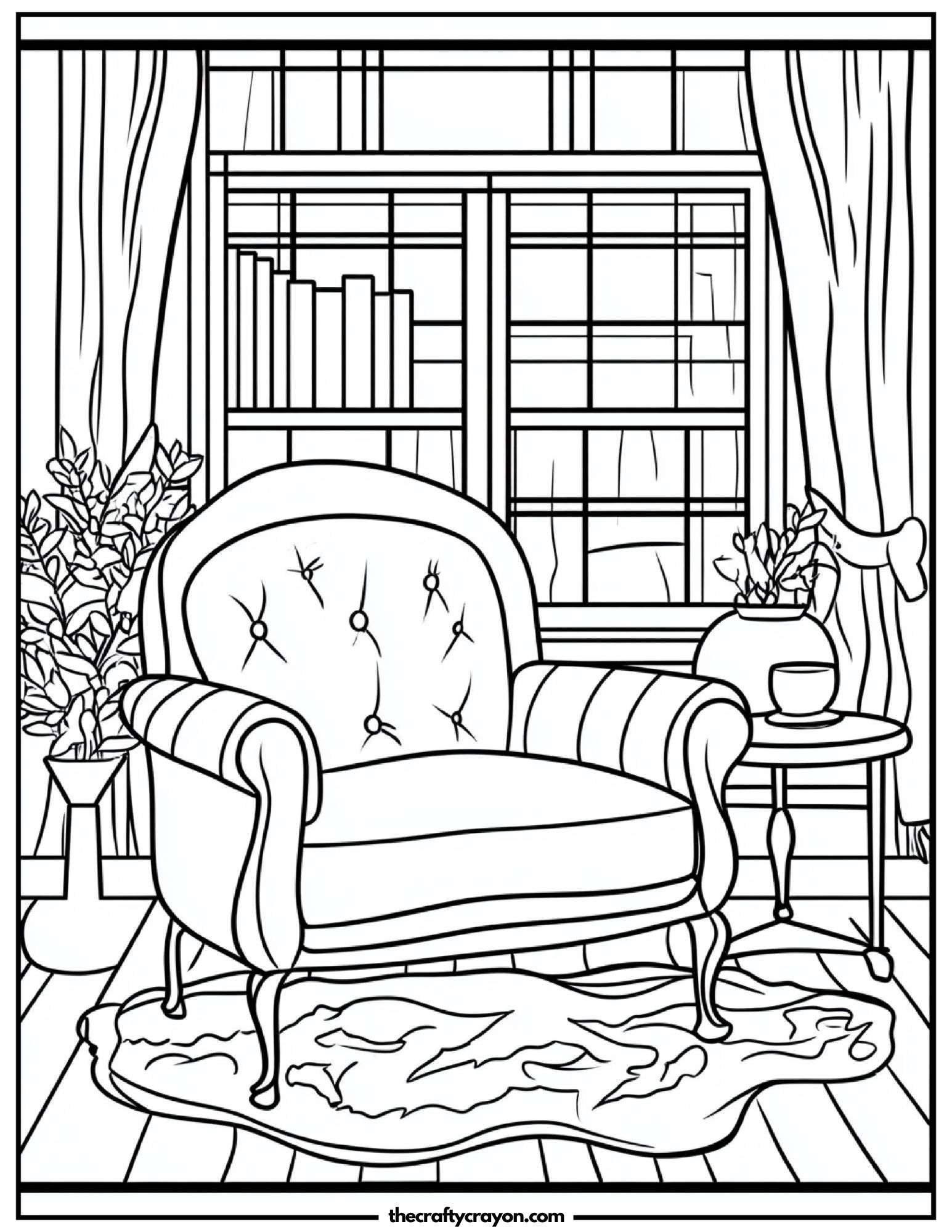 Classic reading nook with a tufted armchair