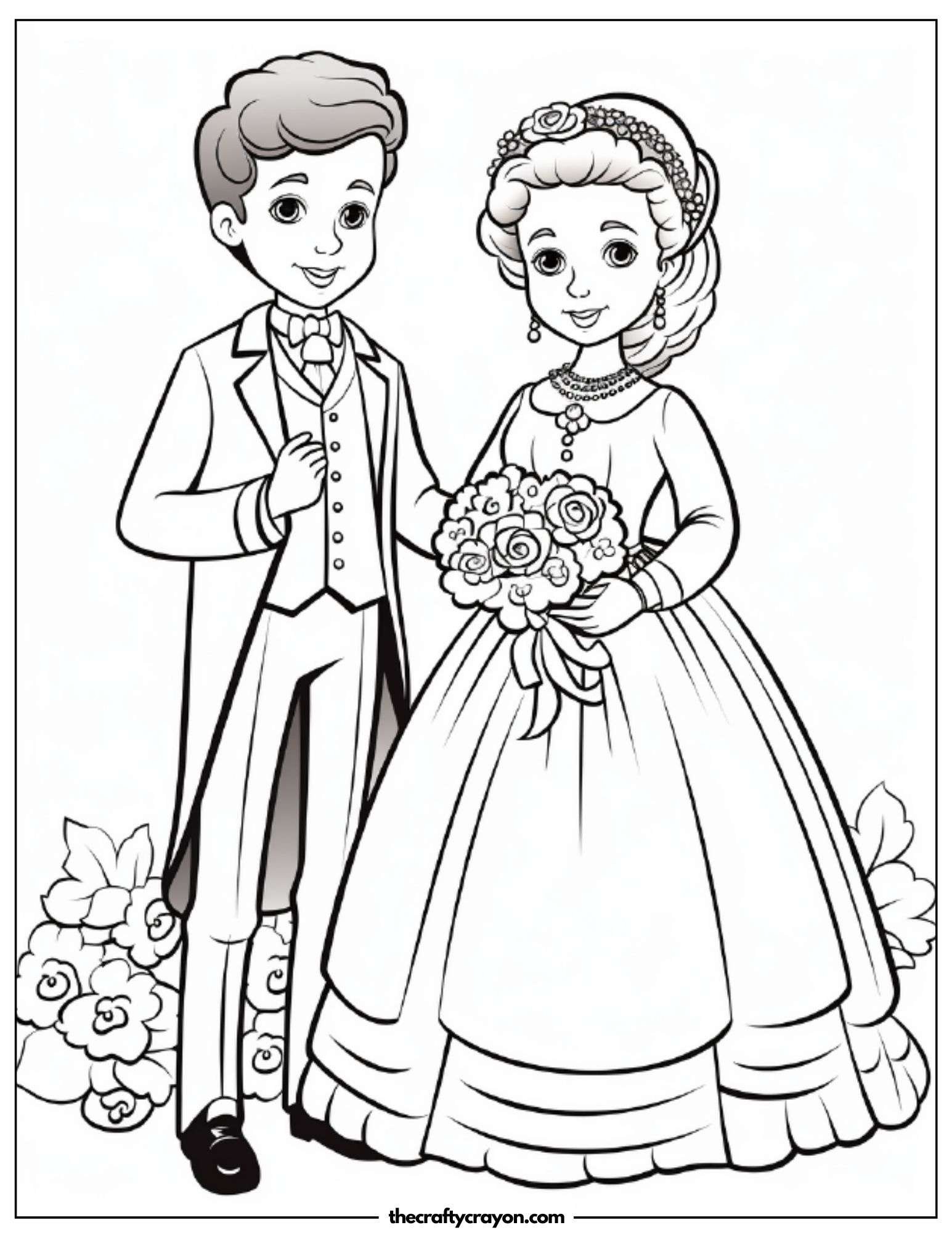 Couple In Vintage Wedding Attire Coloring Page