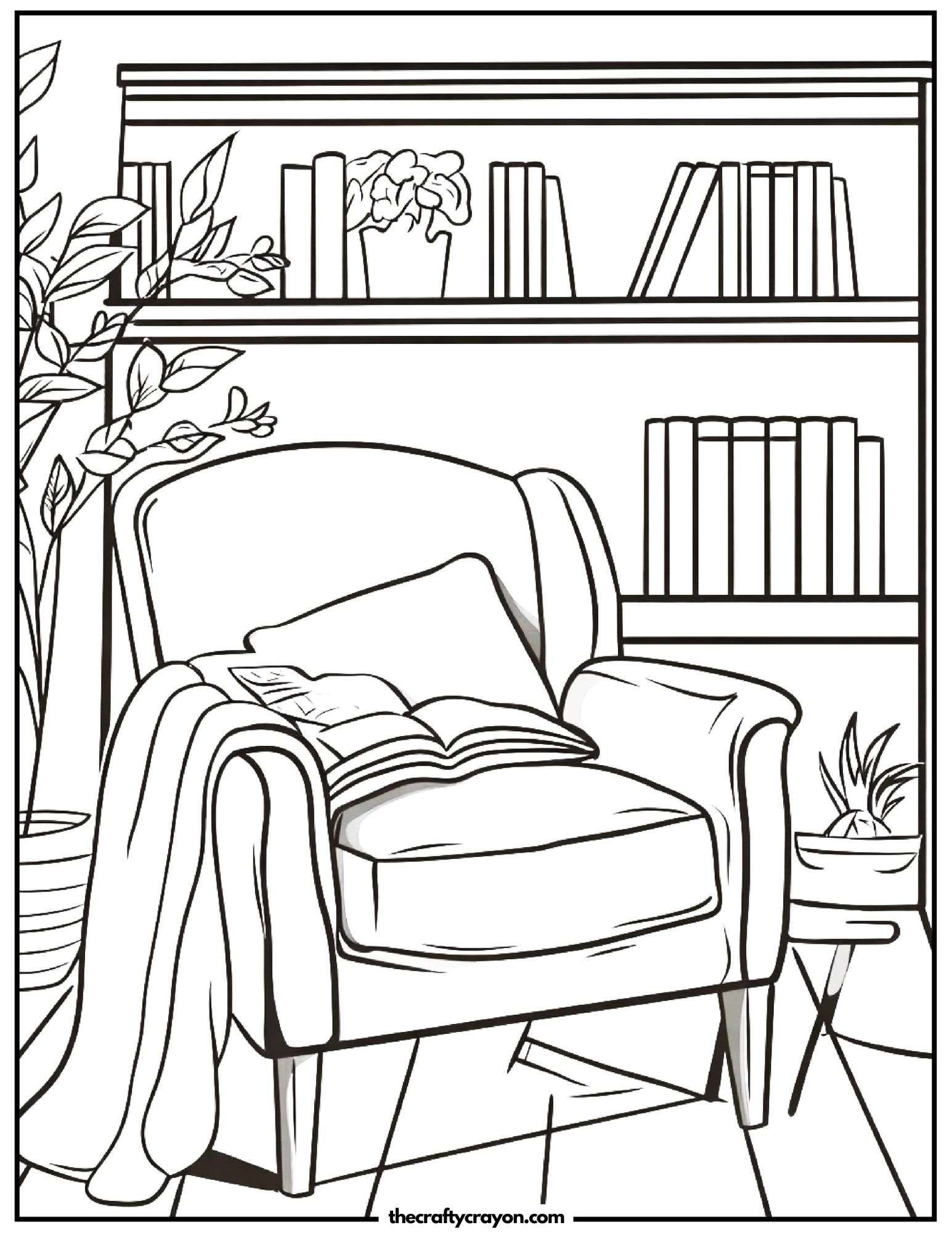 Cozy reading nook with books and blanket