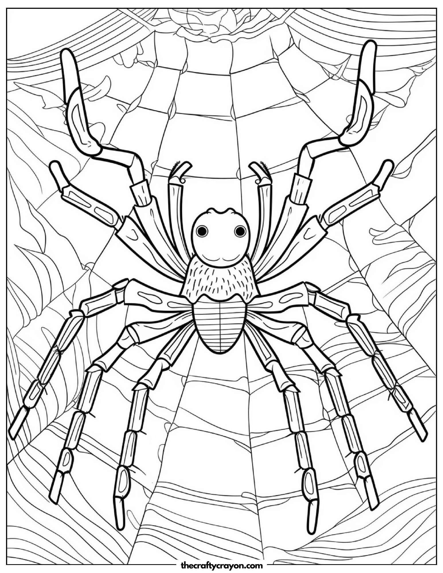 Creepy Spider On Web Coloring Page
