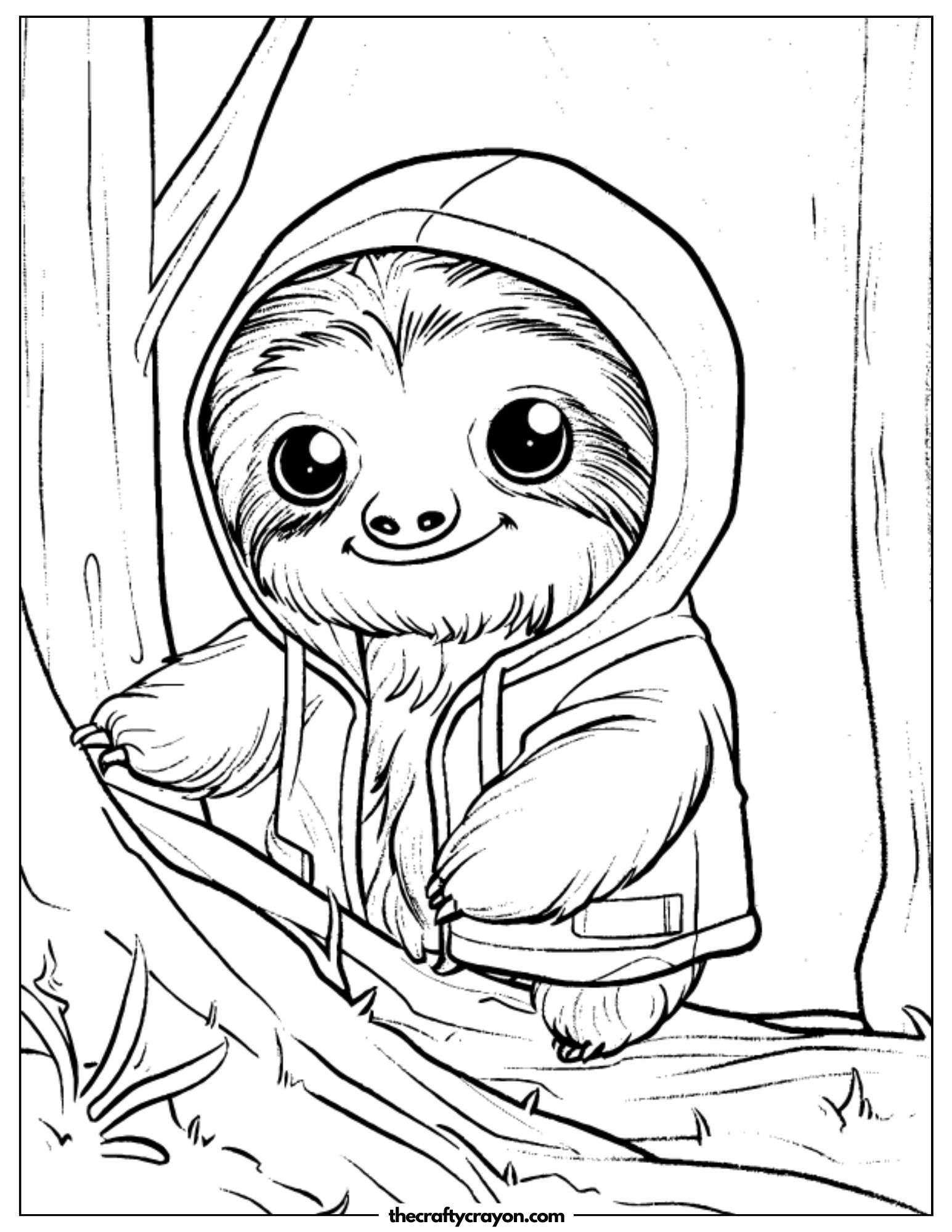 Cute Sloth Wearing Hoodie Coloring Page