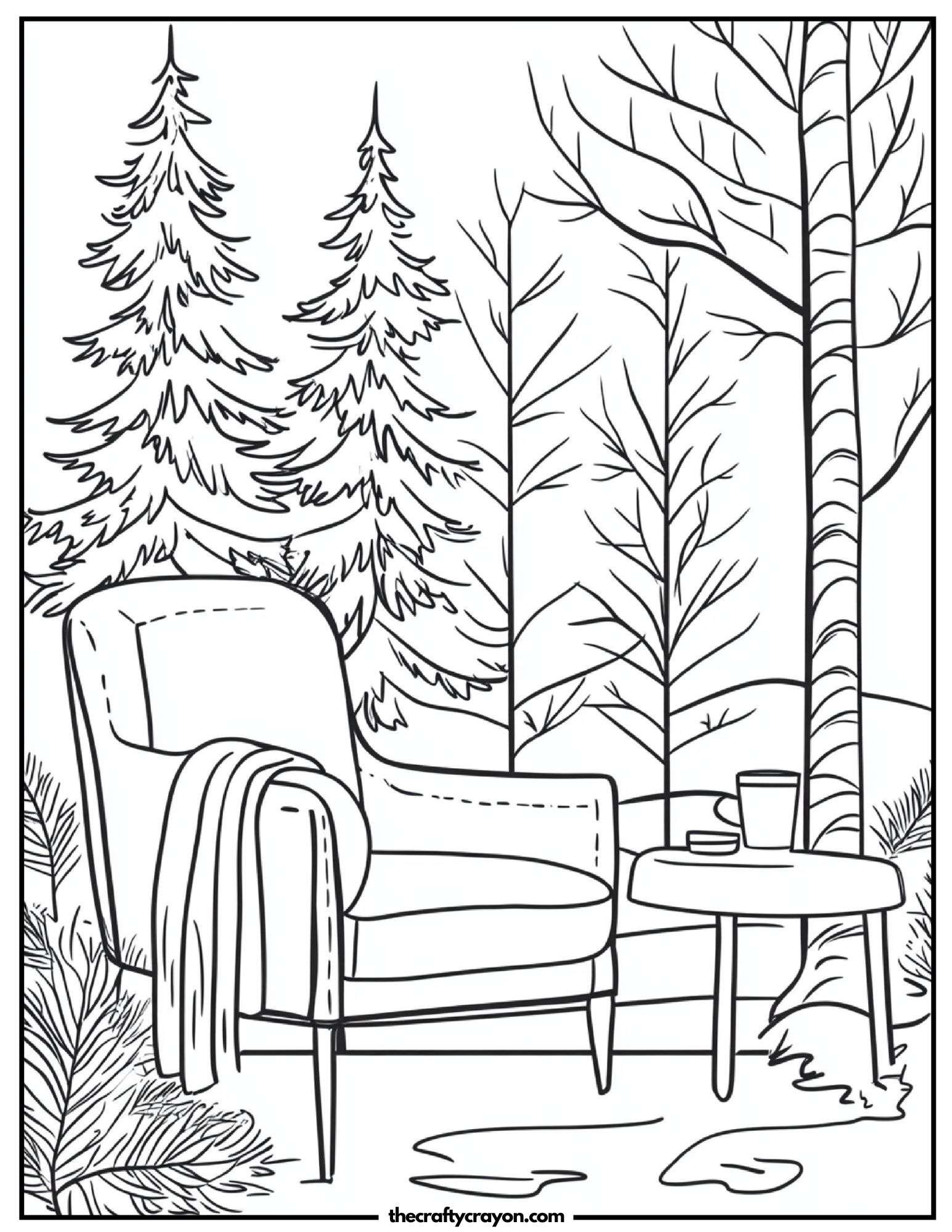 Forest retreat with an armchair and table