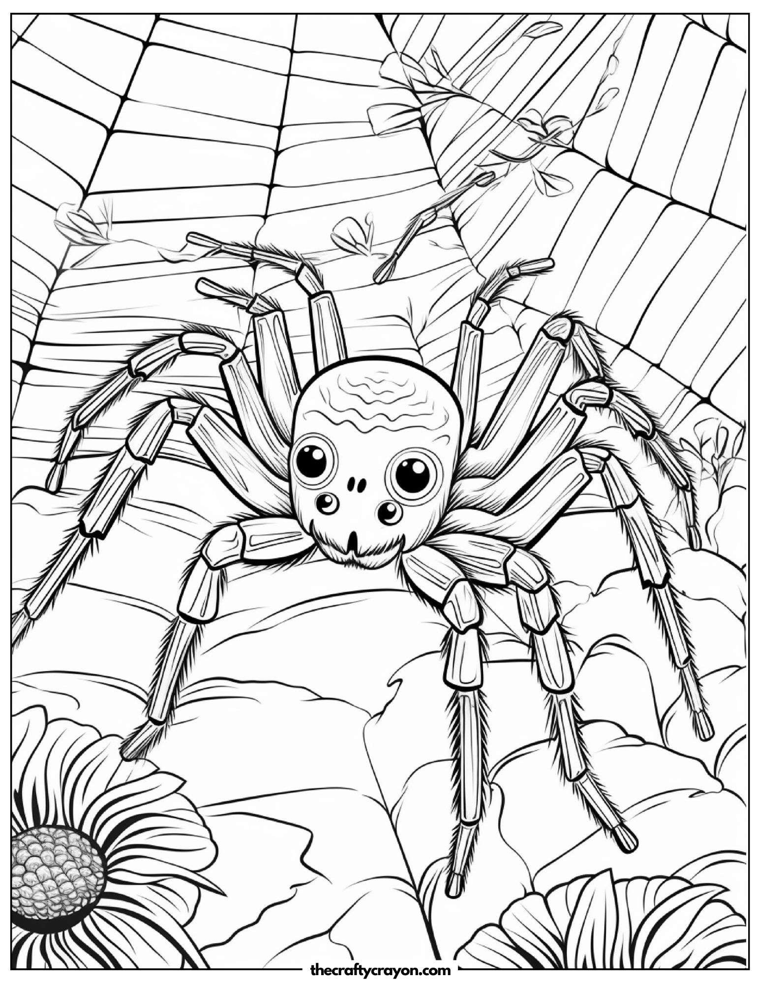 Furry Spider On Web Coloring Page