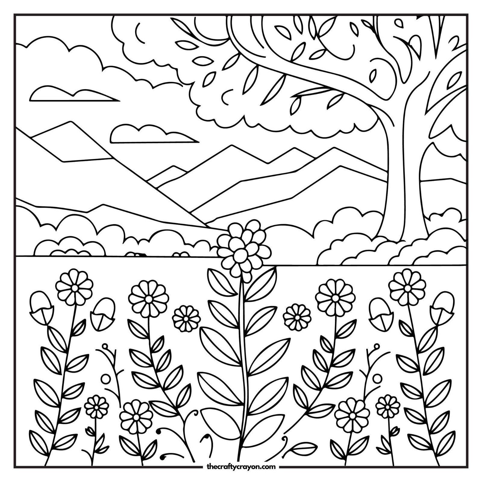 Garden With A Tree And Flowers