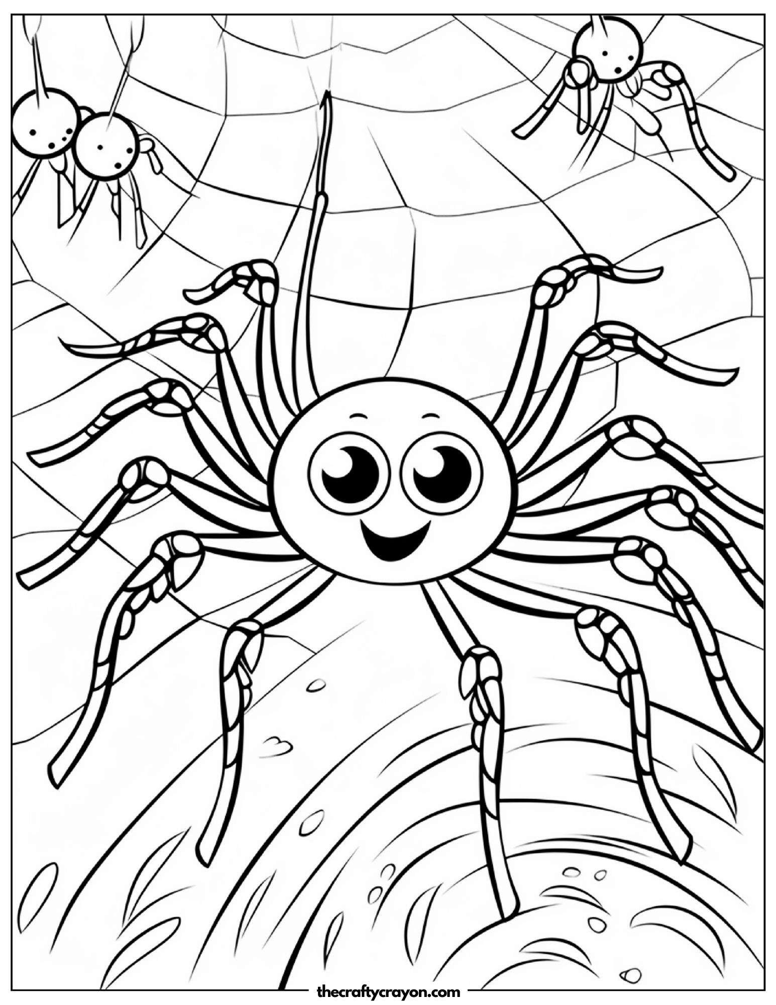 Happy Spider In Web Coloring Page