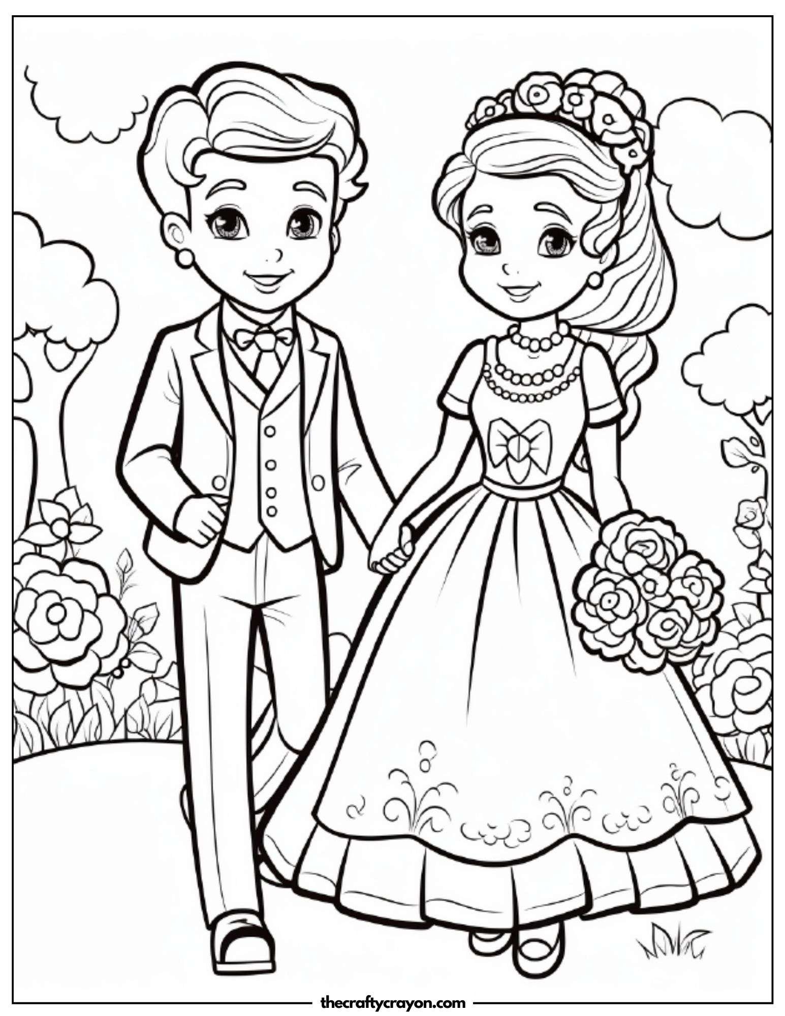 Married Couple Walking Through A Flower Garden Coloring Page