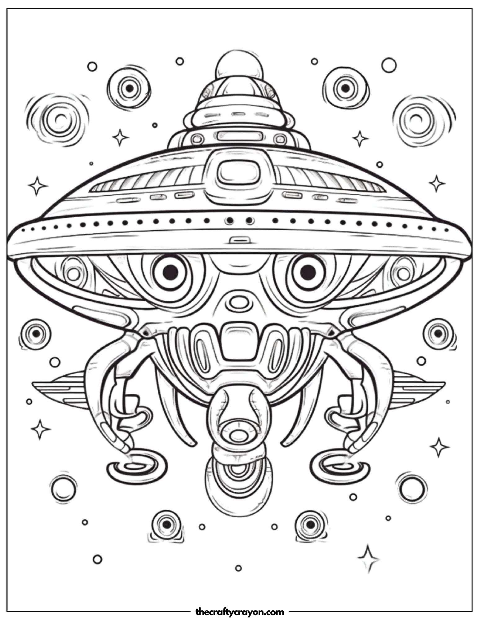 Massive UFO Observing A Futuristic Cityscape Coloring Page