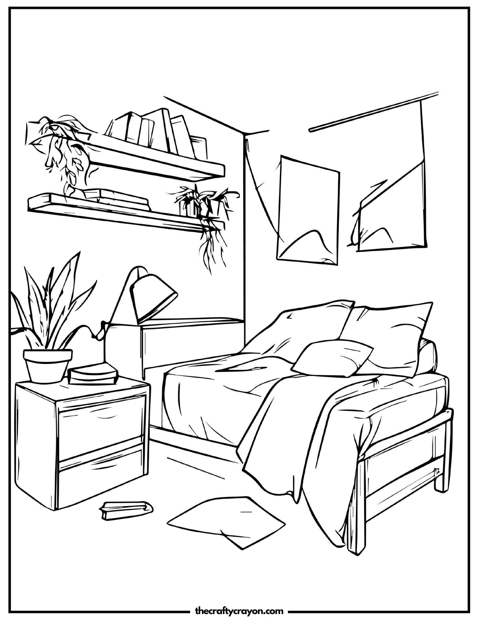 Minimalist bedroom with books and decor