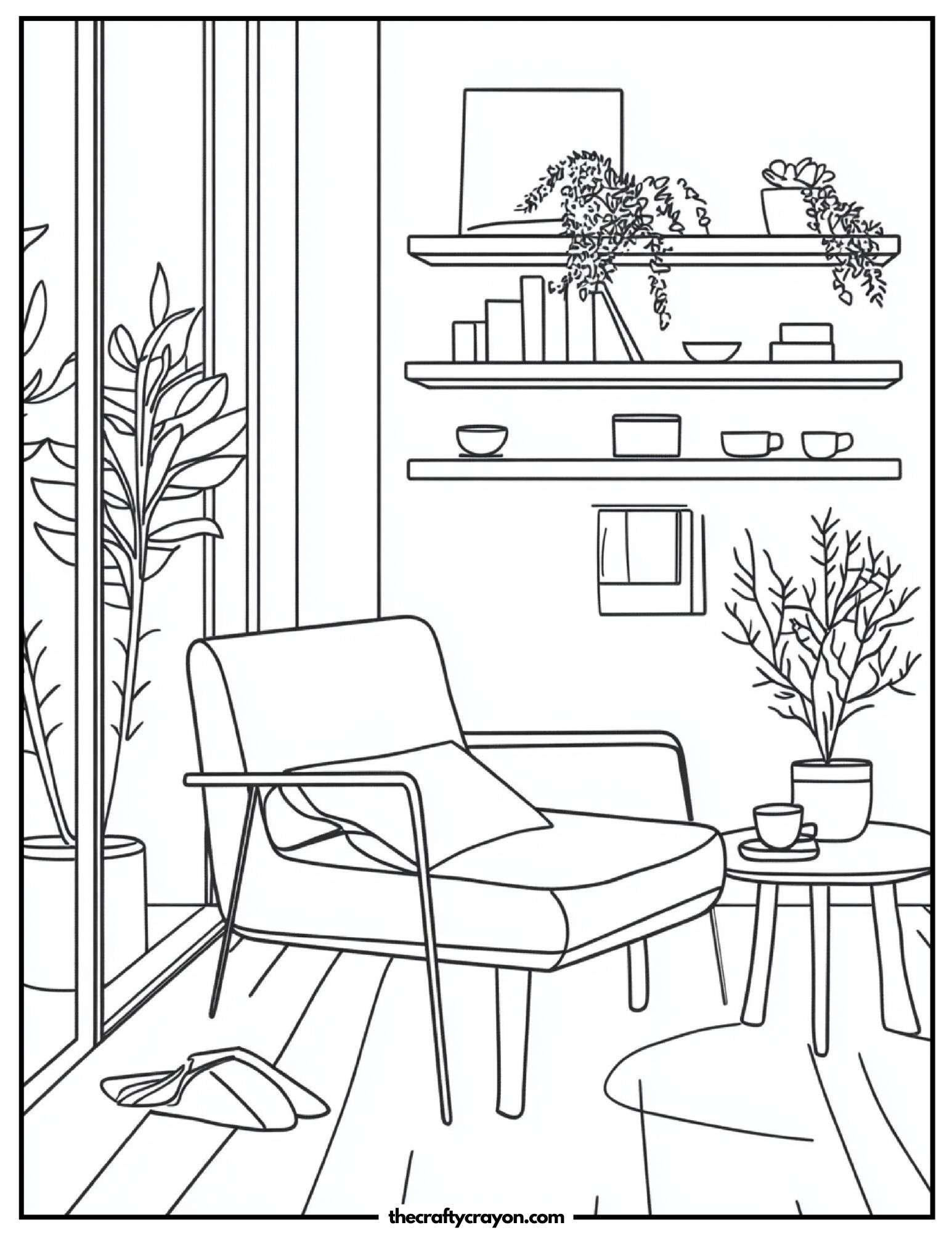 Modern reading nook with a minimalist armchair