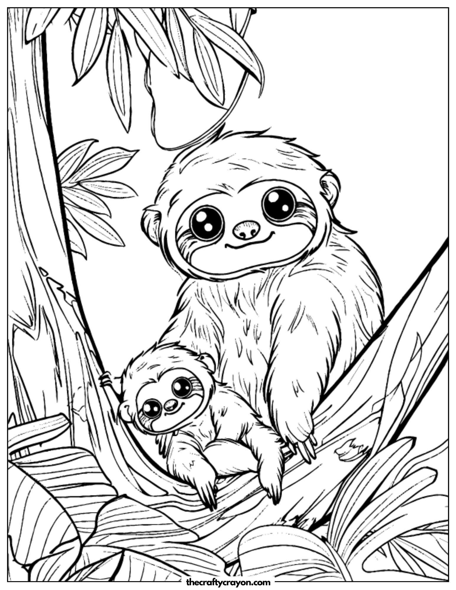 Mother Sloth With Baby Coloring Page