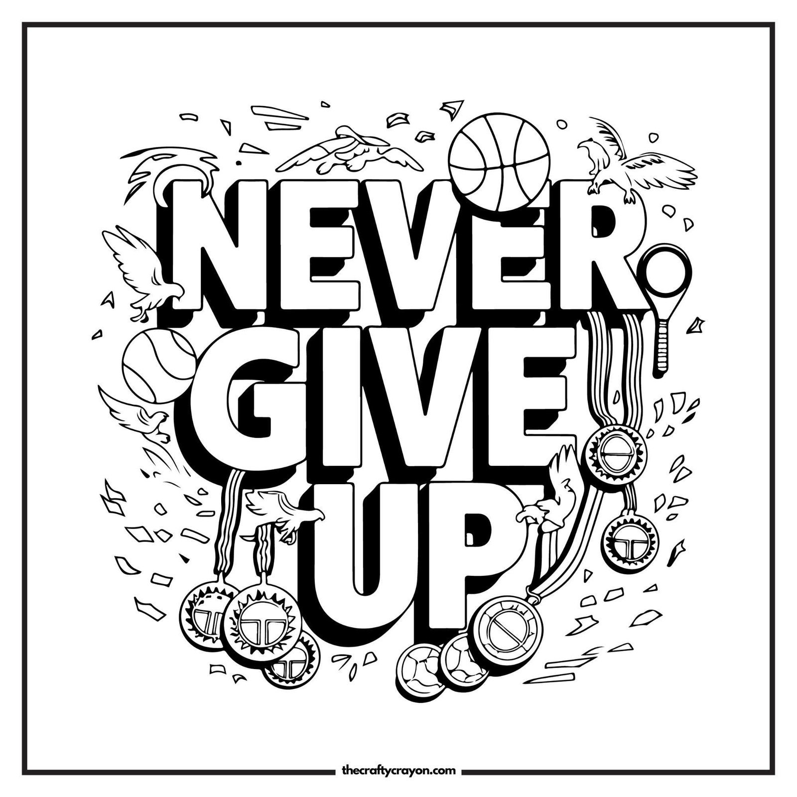 Never Give Up Sports Coloring Page