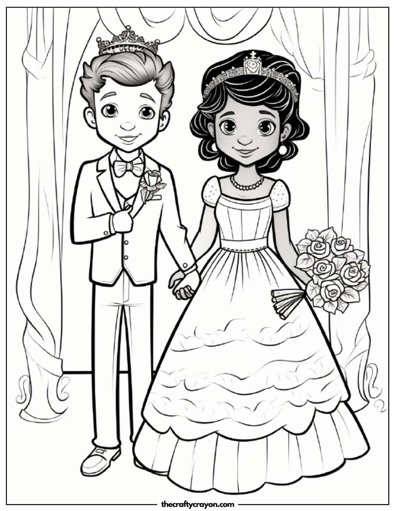 Prince And Princess Wedding Celebration Coloring Page
