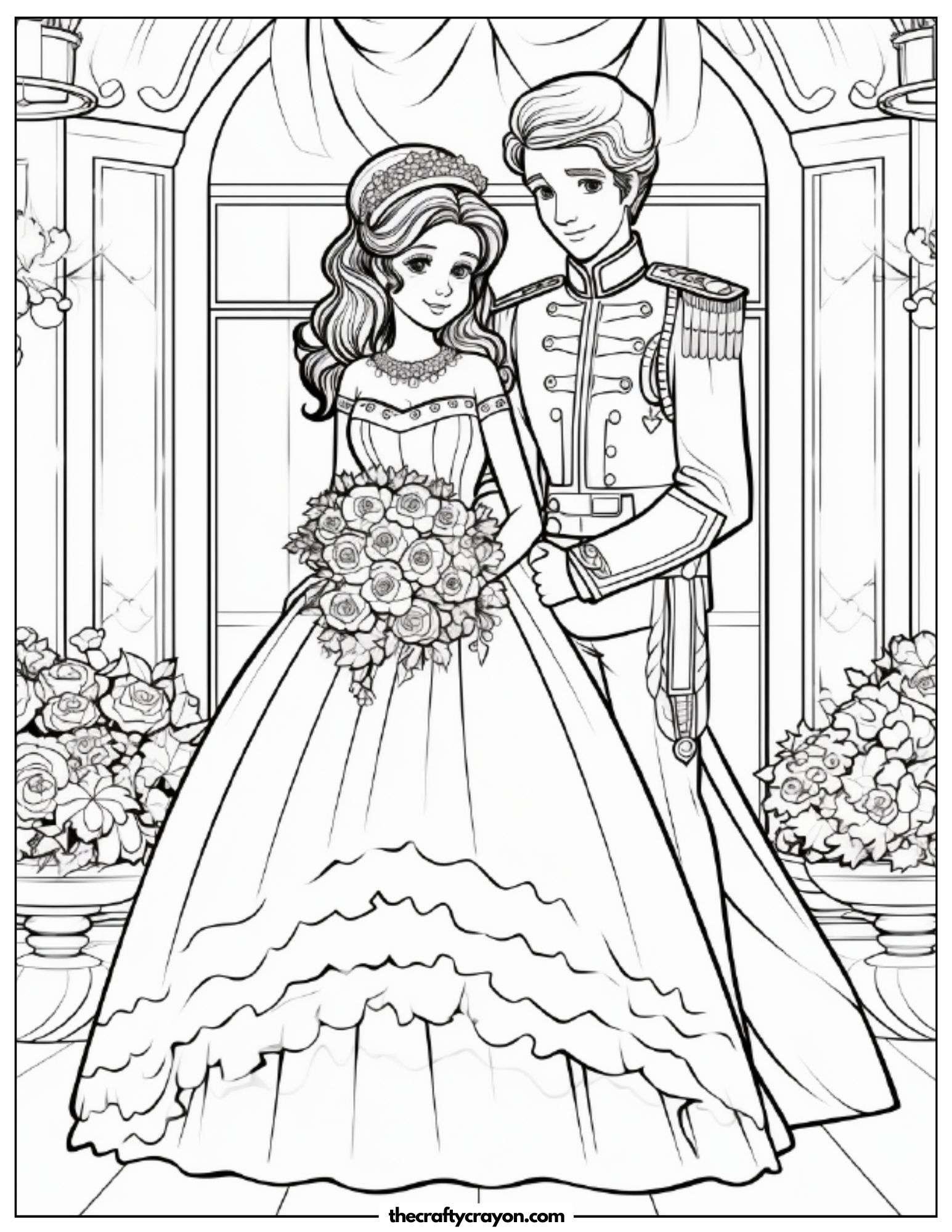 Prince And Princess Wedding Ceremony Coloring Page