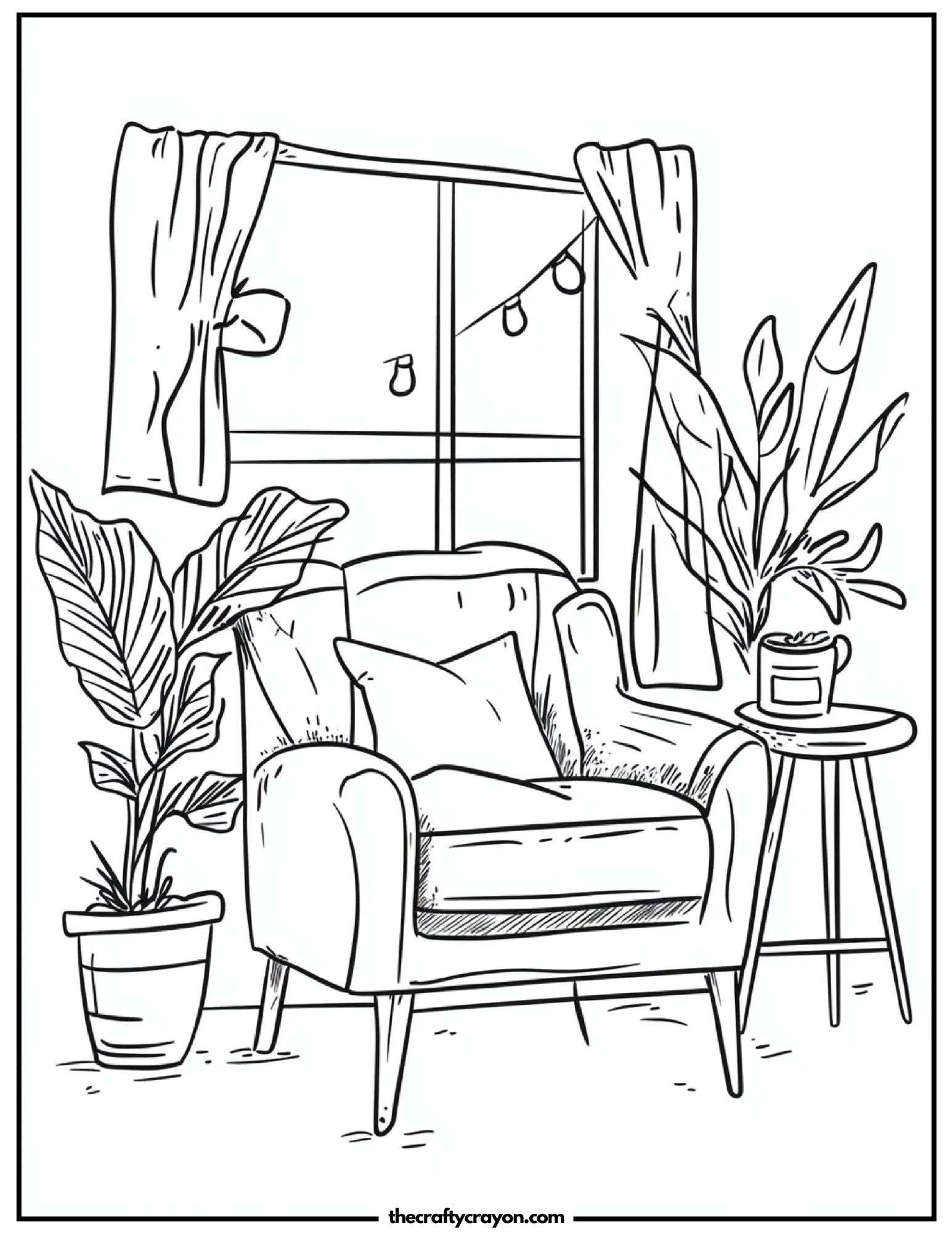 Relaxing armchair by a window with plants
