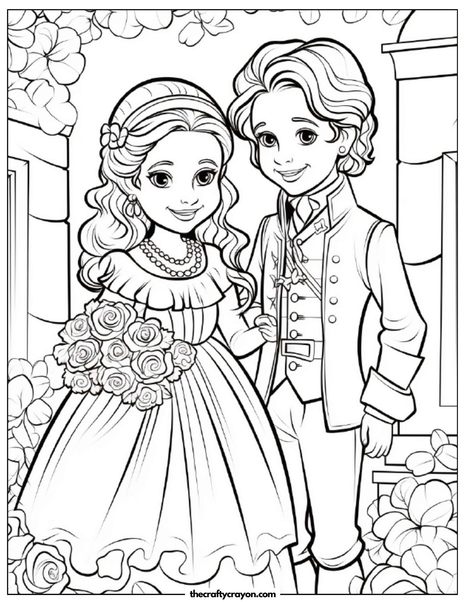 Royal Wedding Couple In A Garden Coloring Page