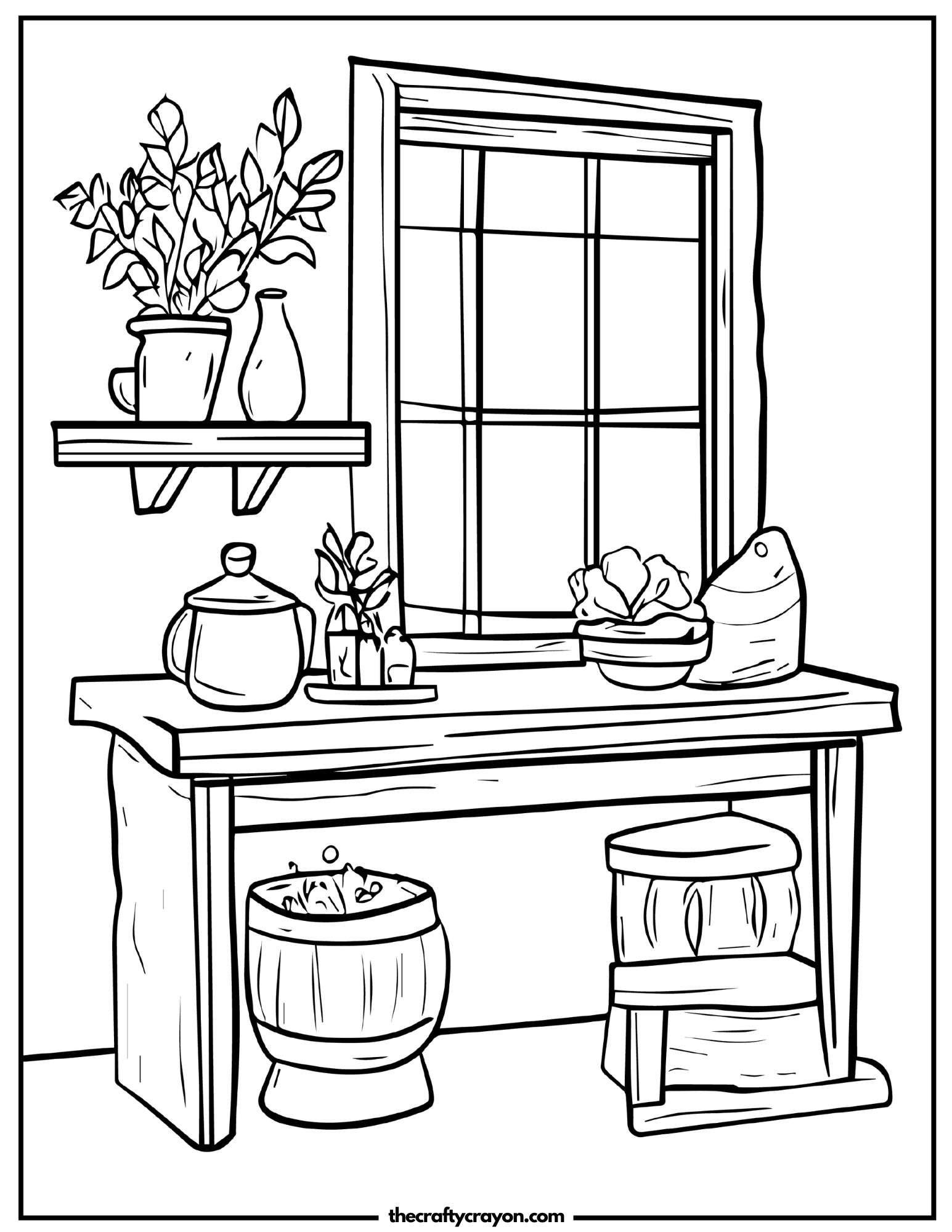 Rustic wooden kitchen with plants and decor