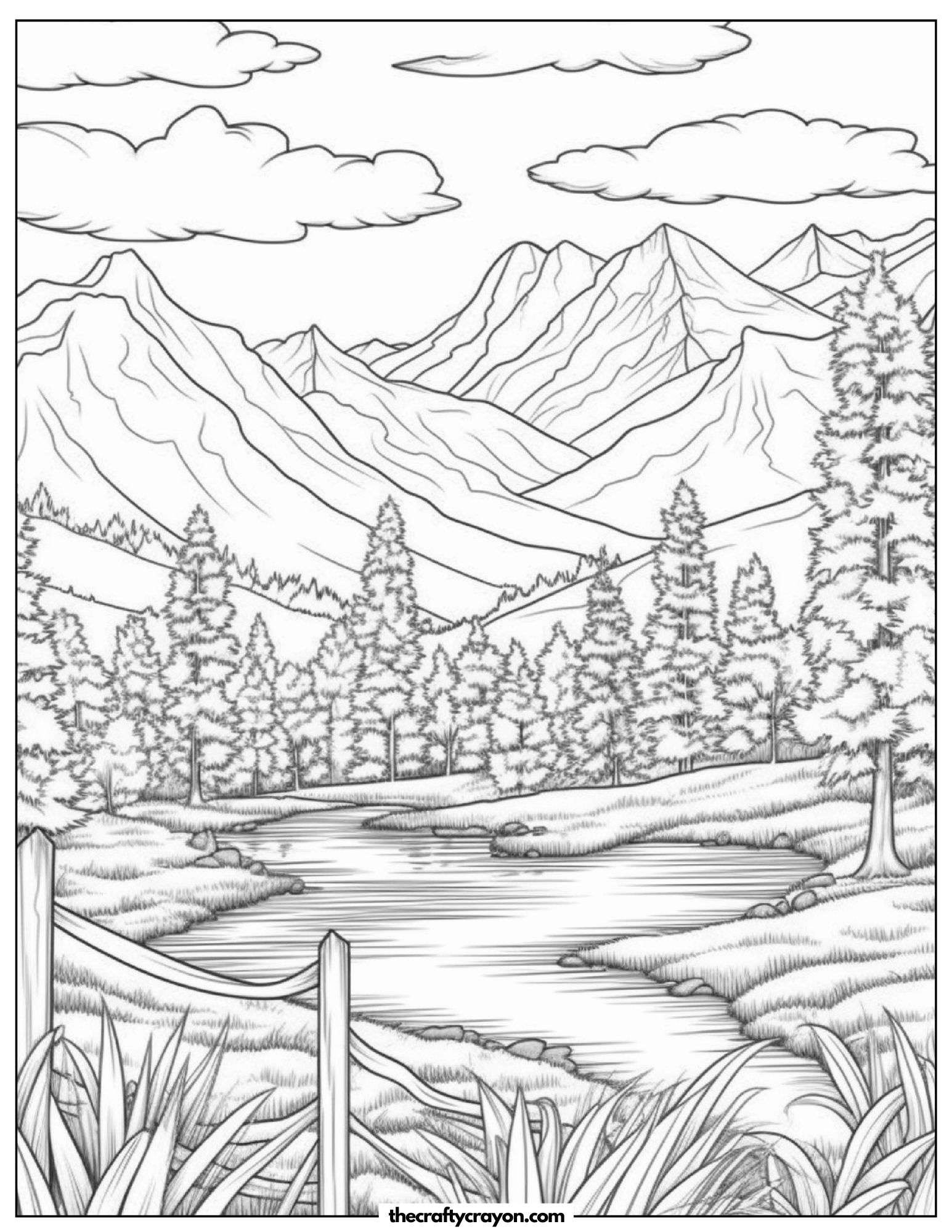 Scenic Mountain View With A Lake Coloring Page