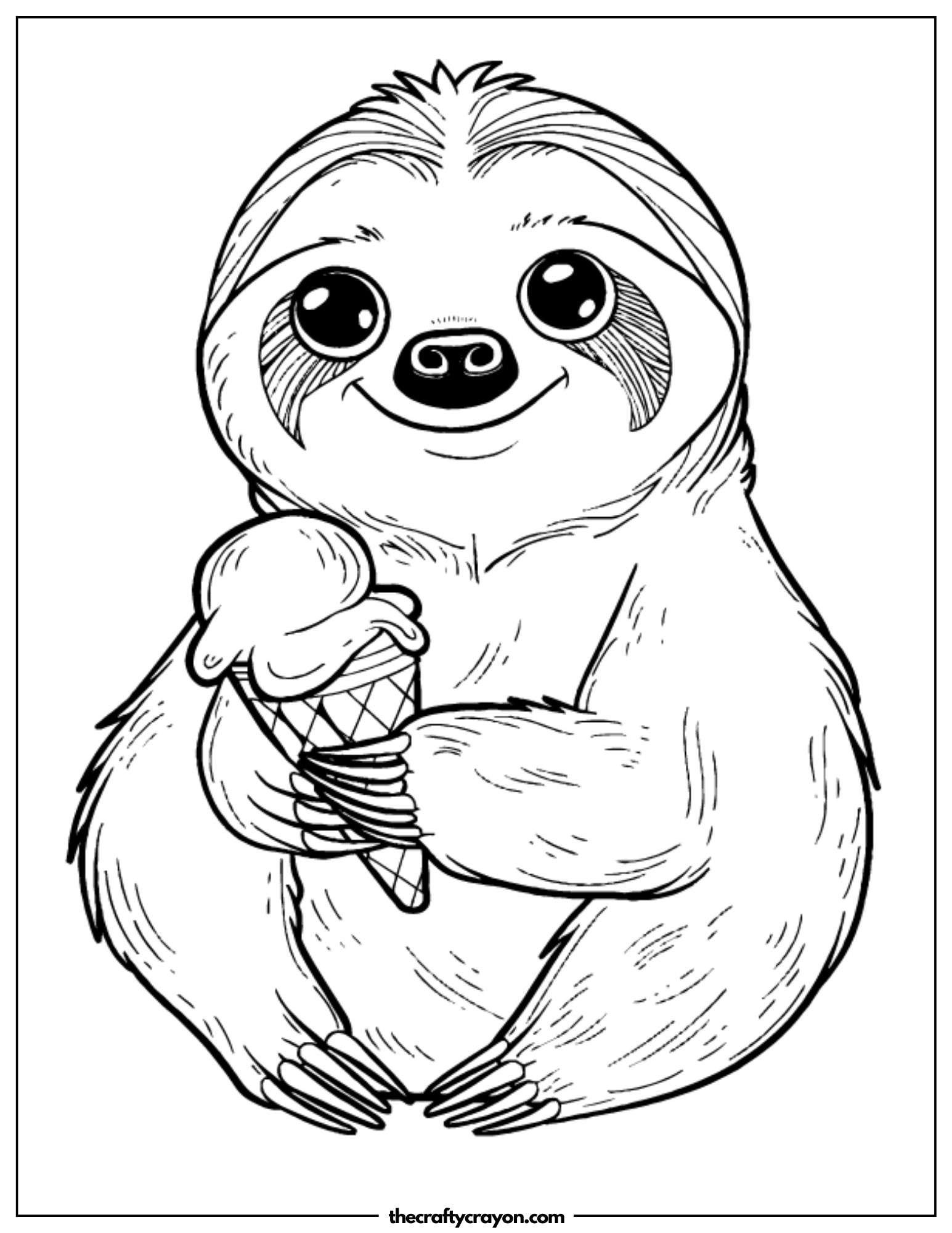 Sloth Holding Ice Cream Coloring Page