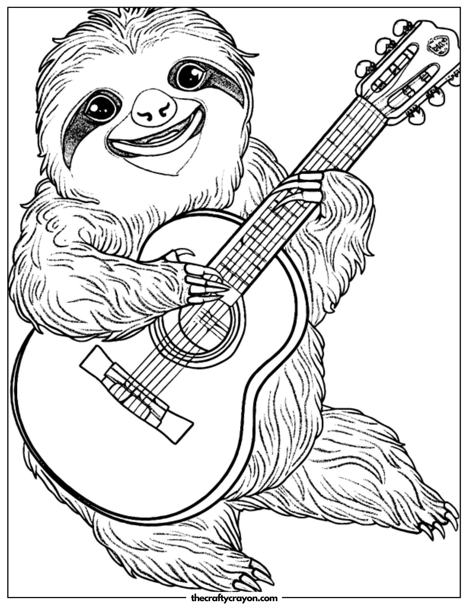 Sloth Playing Guitar Coloring Page