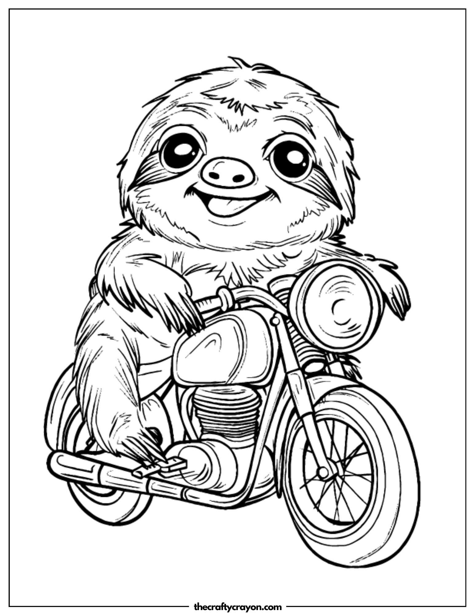 Sloth Riding A Motorcycle Coloring Page