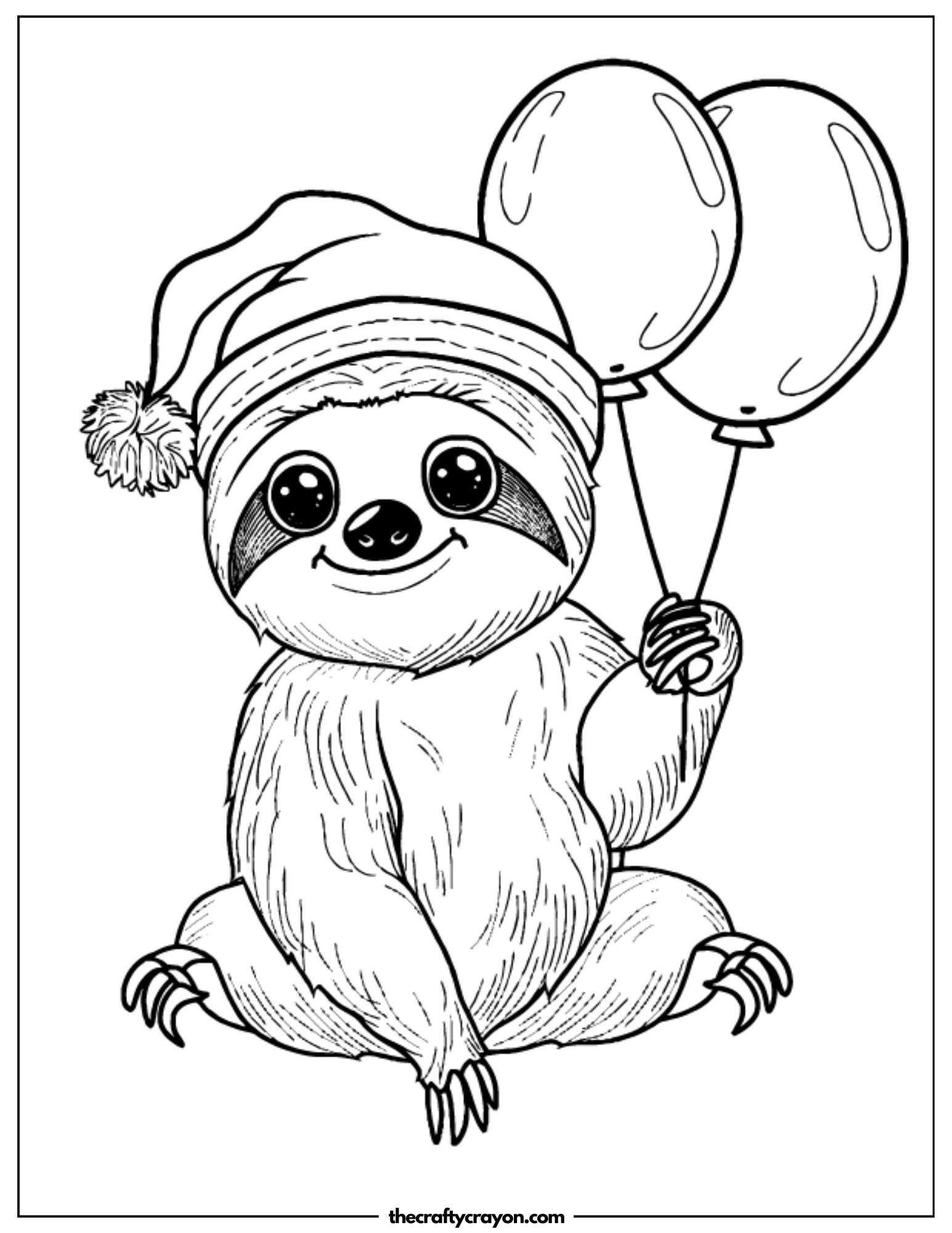 Sloth With Balloons Coloring Page