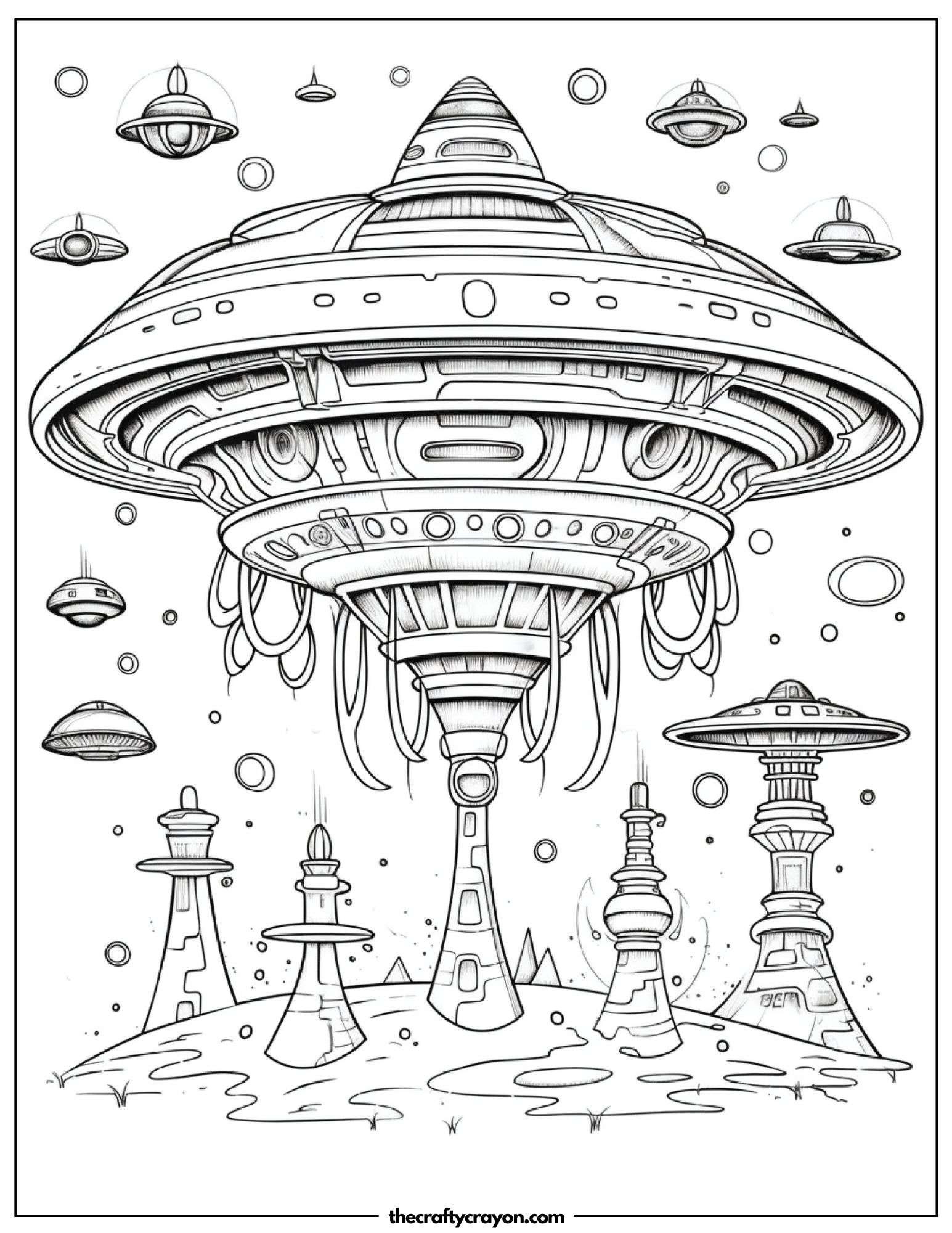 Spaceship With Mechanical Legs Landing Coloring Page