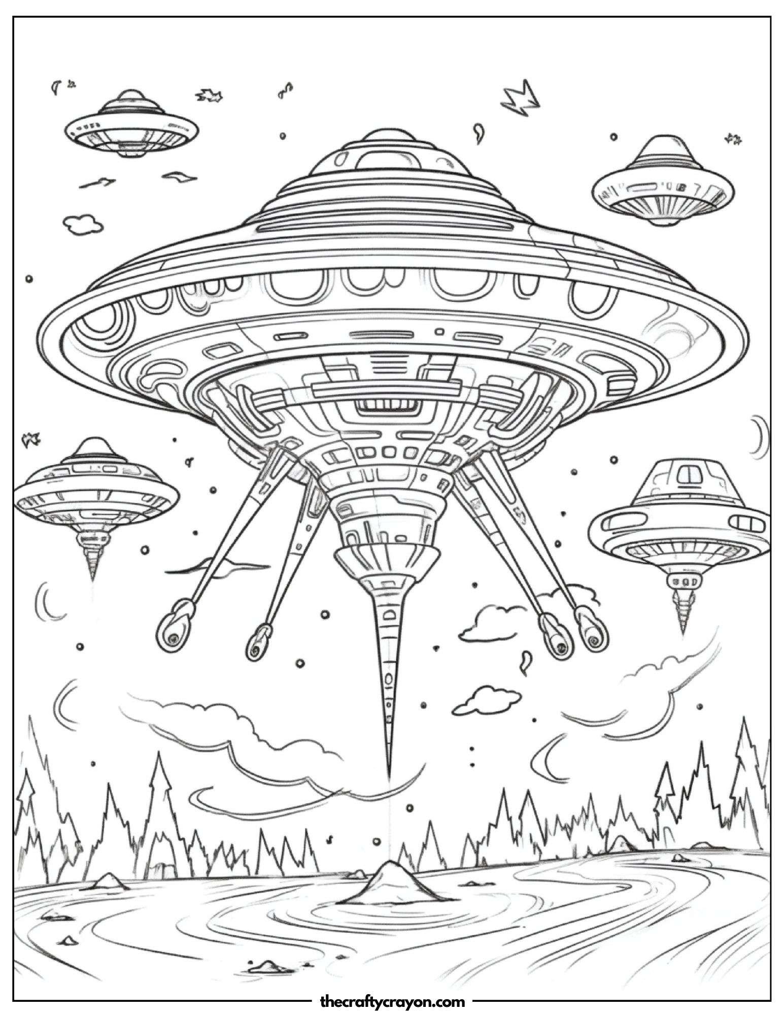 Spaceships Arriving From Outer Space Coloring Page