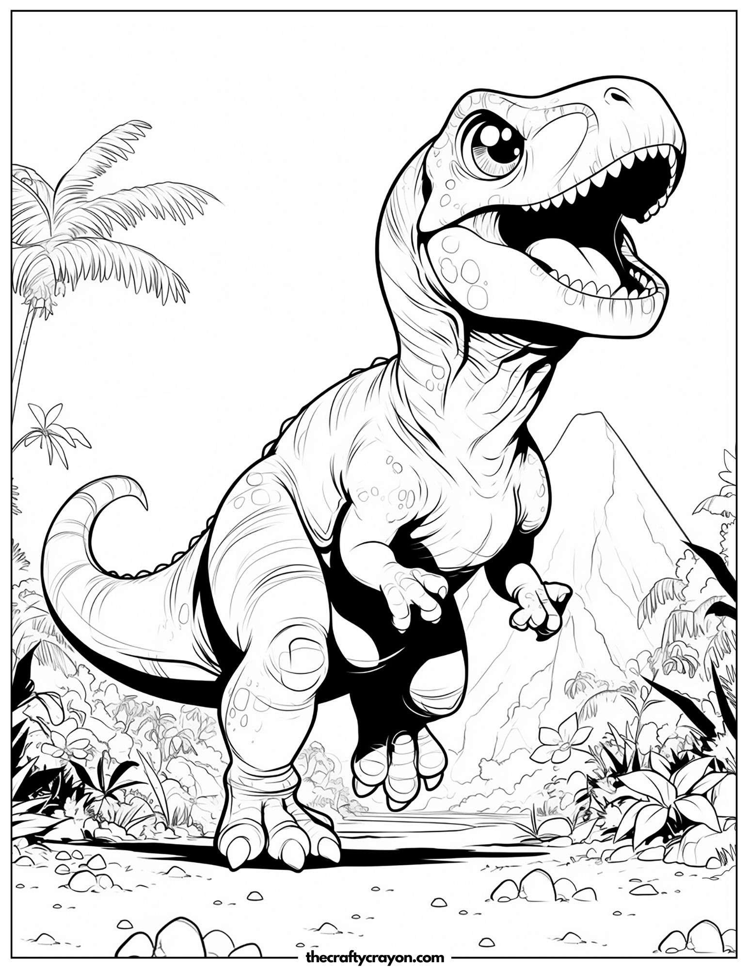 T Rex Running Near A Volcano