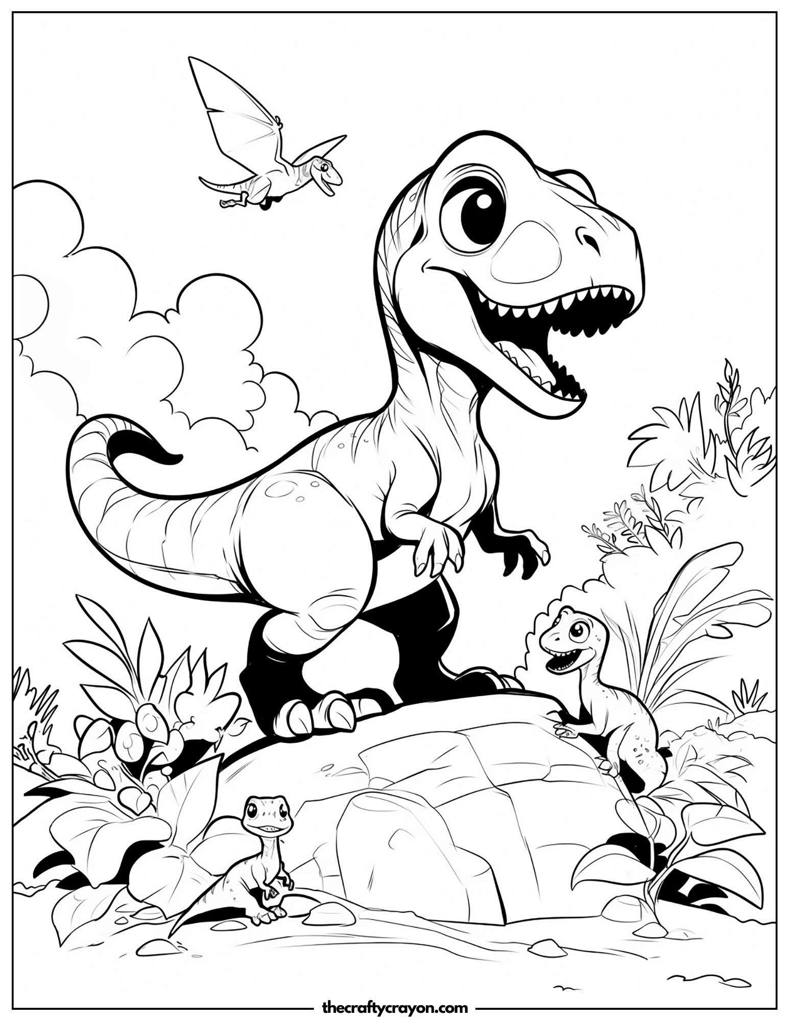 T Rex Standing With Baby Dinosaurs