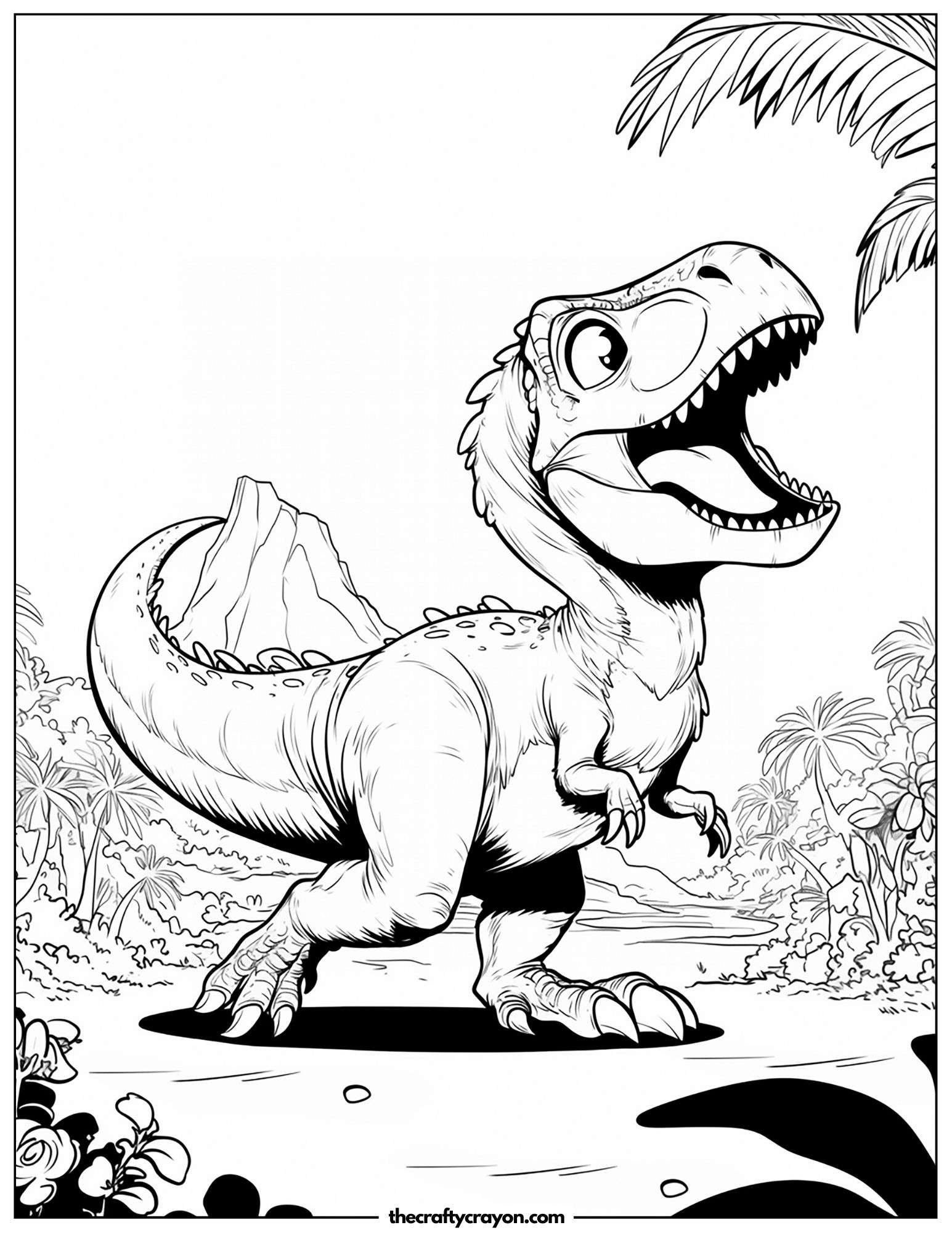 T Rex Walking Near A Volcano