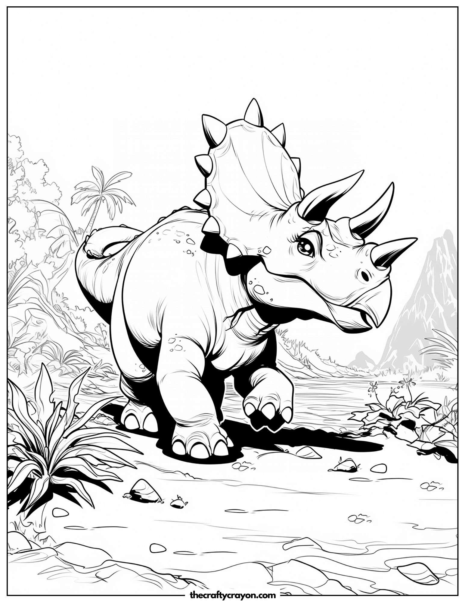 Triceratops Walking In The Jungle