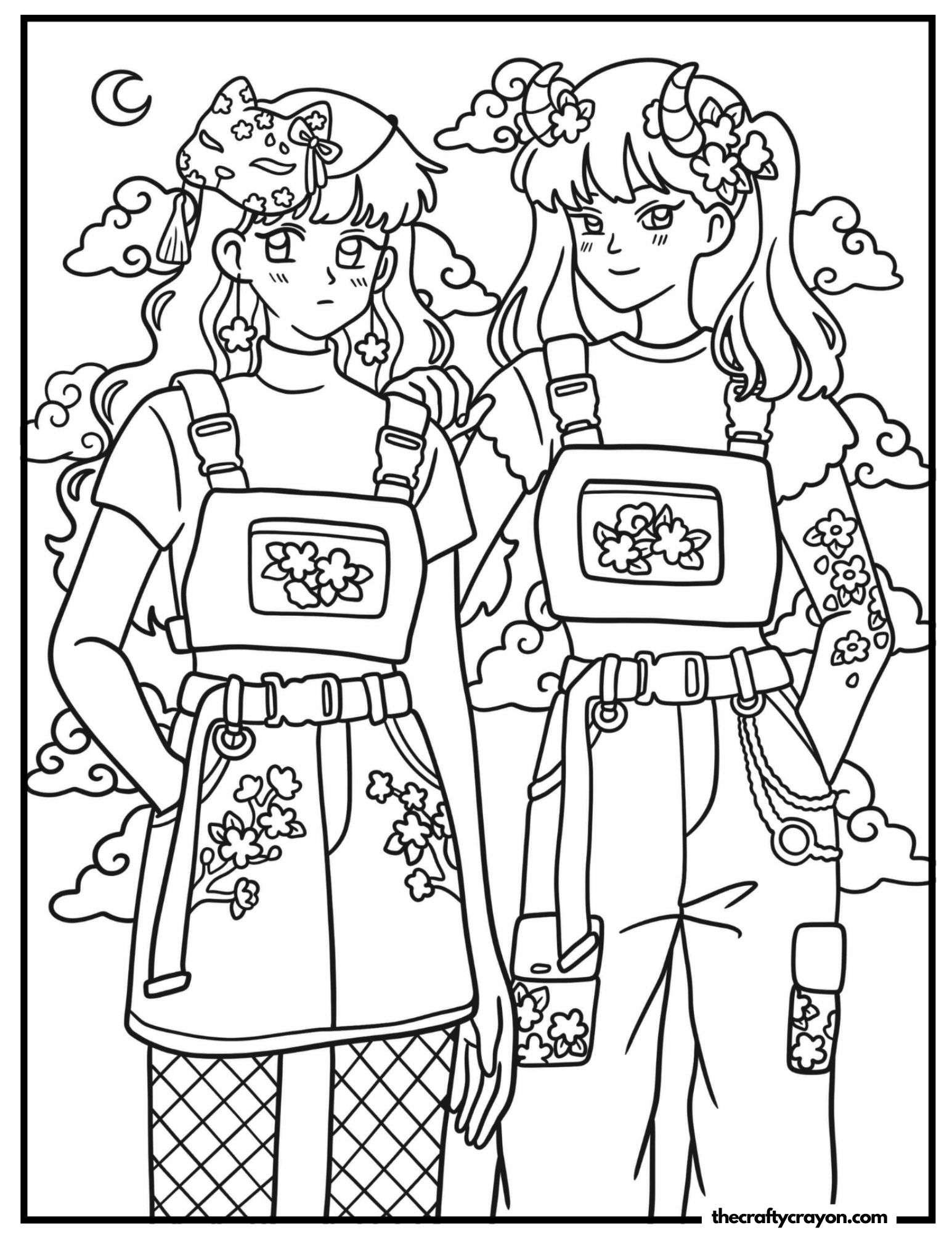 Two fashionable friends in floral outfits