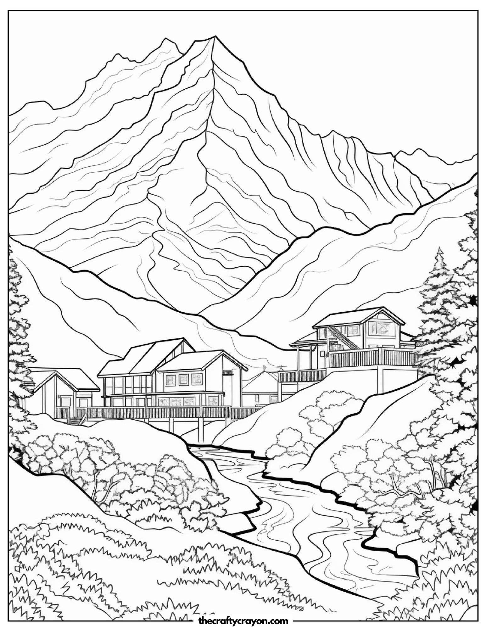 Village In The Mountains Coloring Page