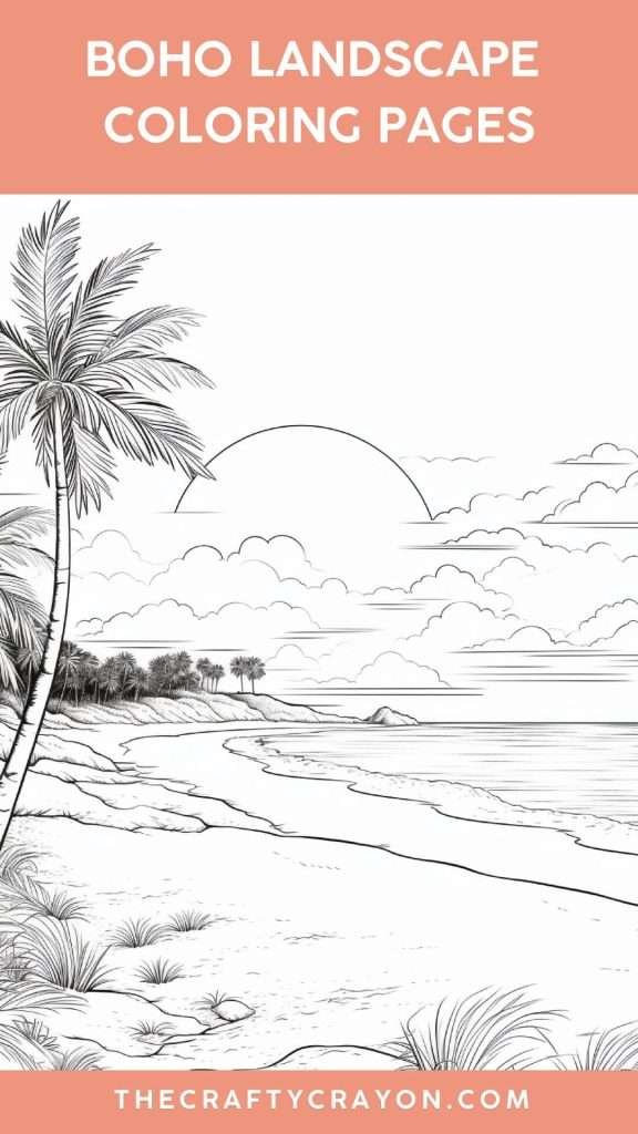 Boho landscape coloring sheet Boho landscape coloring sheet