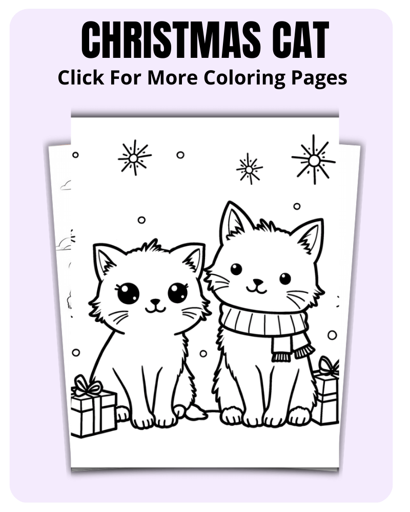 Christmas Cat Coloring Pages For Holidays
