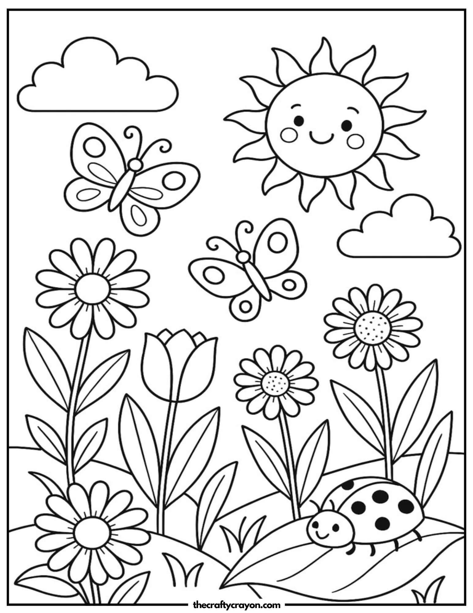 spring flowers coloring page 2