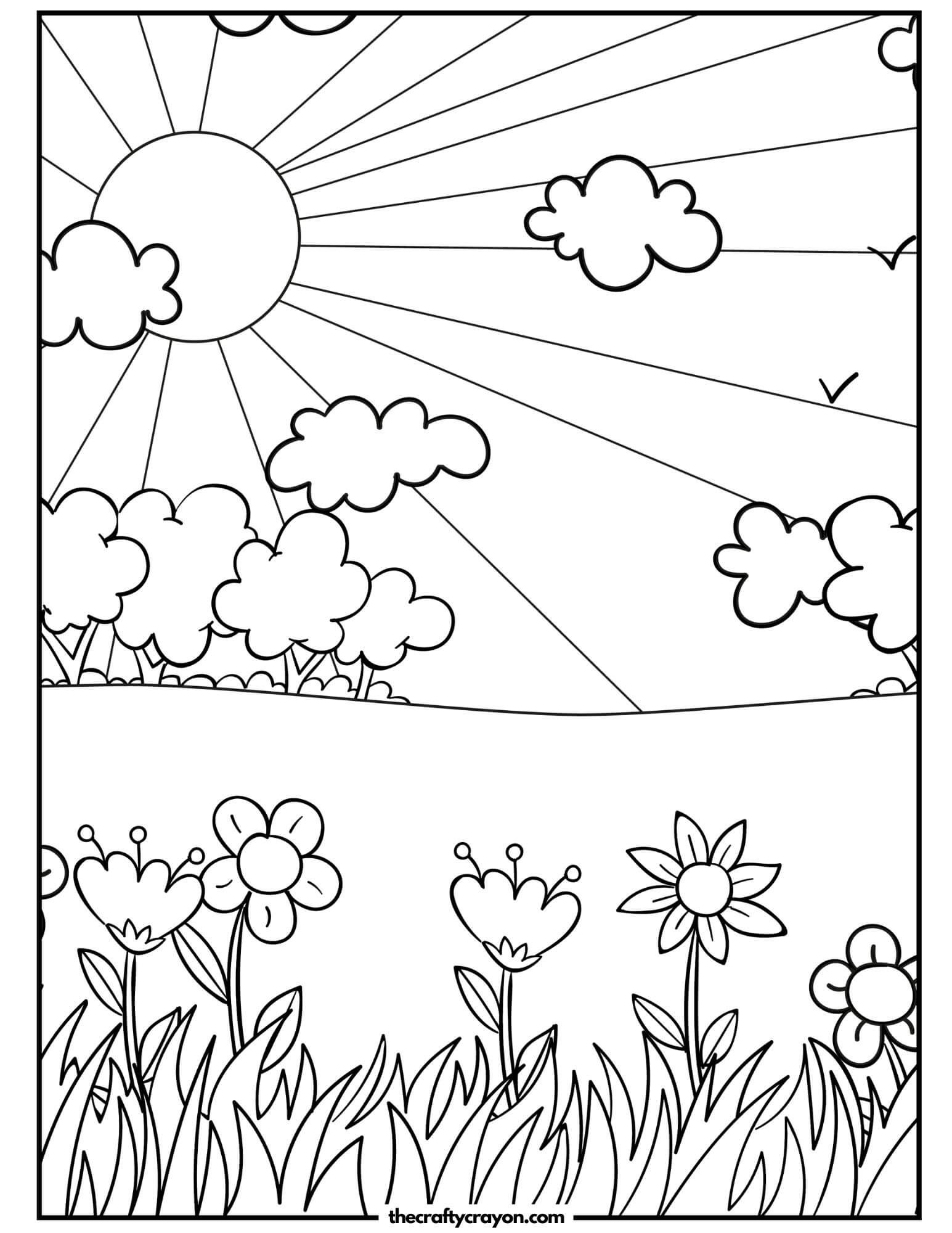 spring scenes coloring page 1