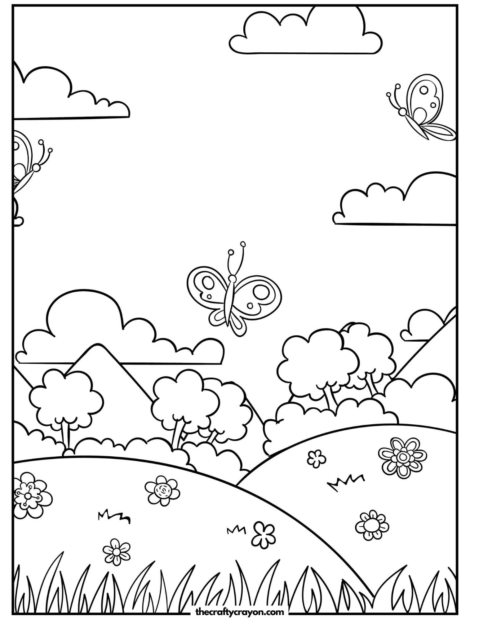 spring scenes coloring page 2