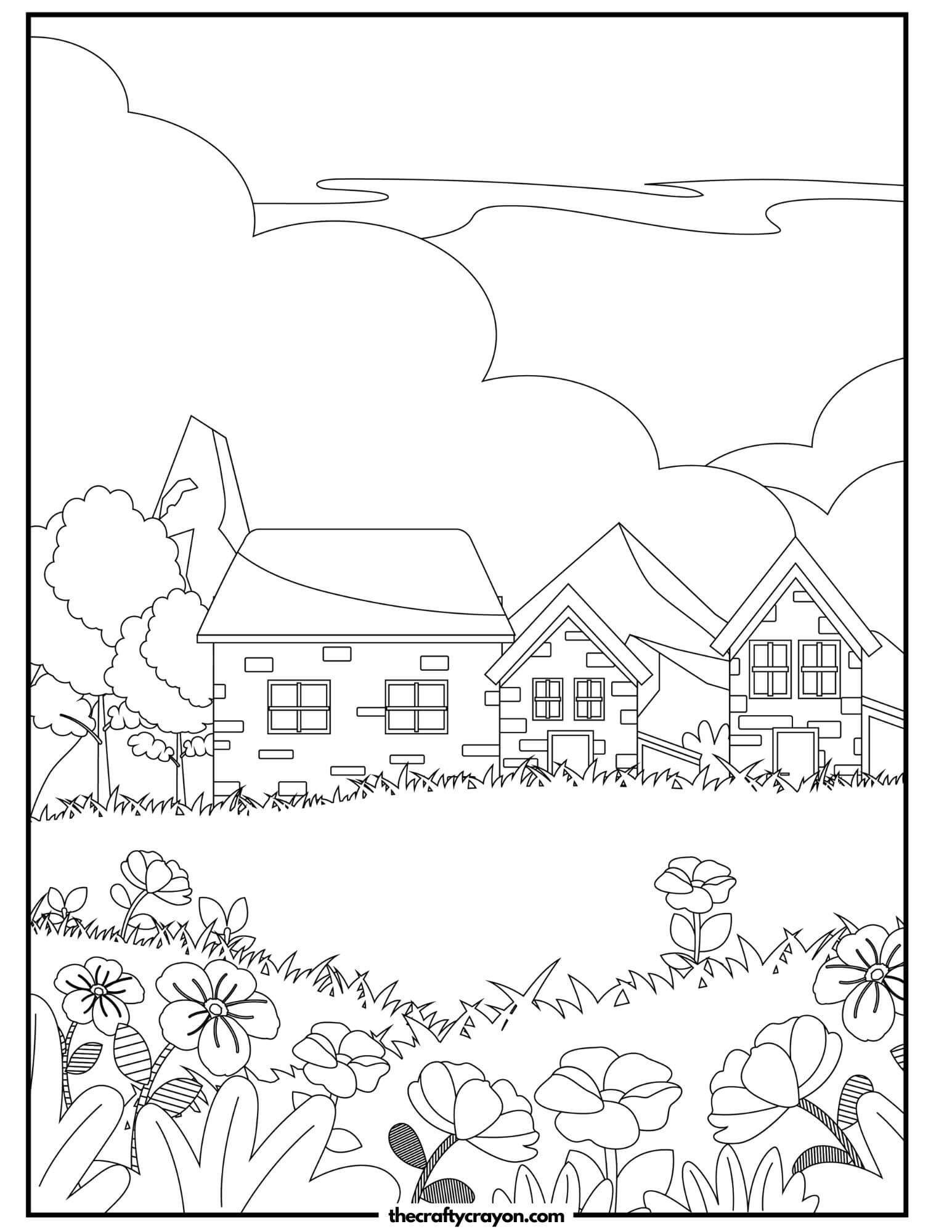 spring scenes coloring page 3