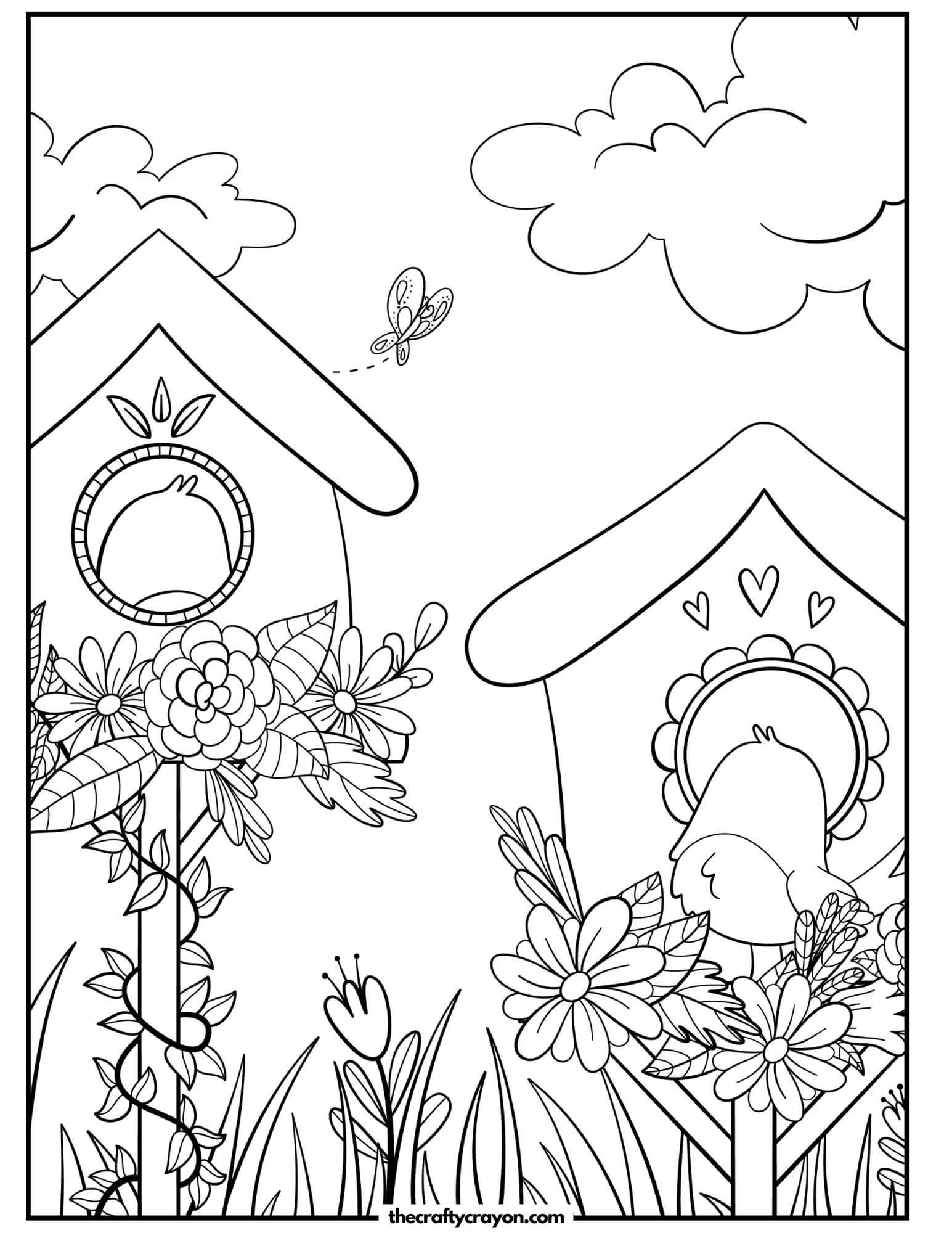 spring scenes coloring page